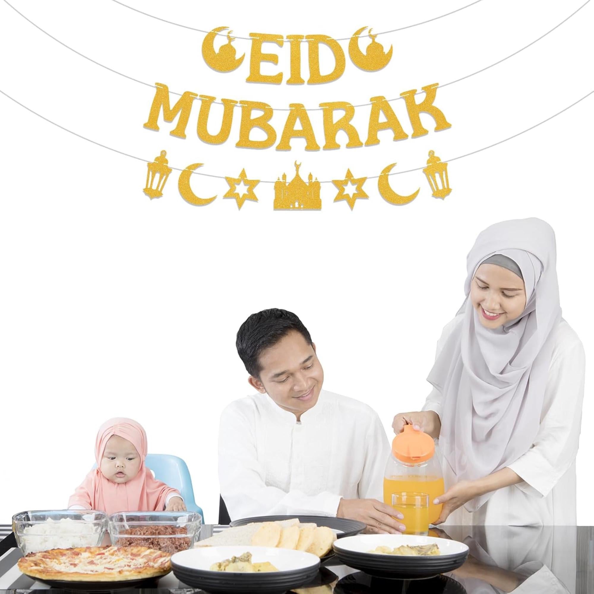 Gold Glitter Eid Mubarak Banner Garland Islamic Eid ul Adha Party Decorations