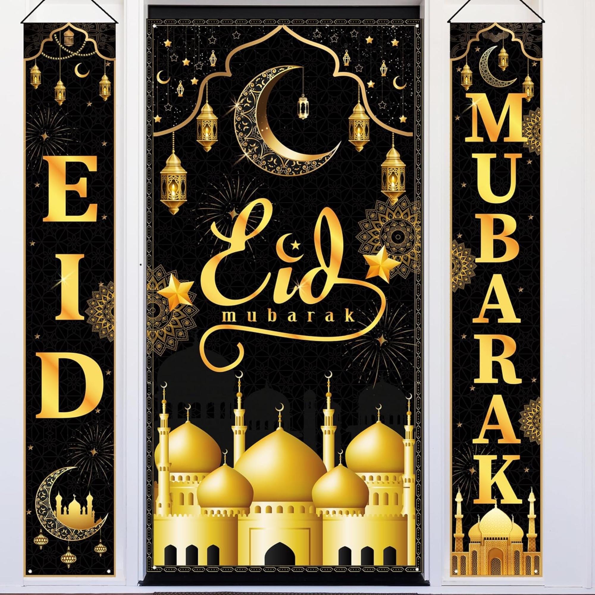Eid Mubarak Banner Backdrop Porch Sign Islamic Party Decorations Set