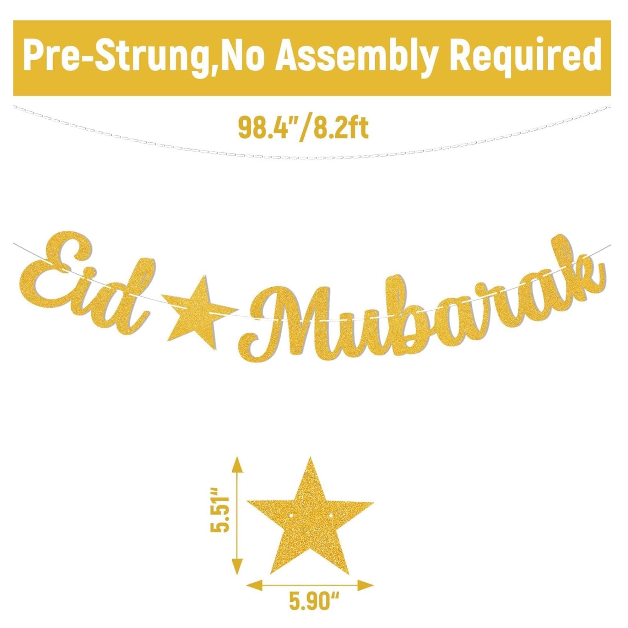 Gold Glitter Eid Mubarak Banner Islamic Party Decorations