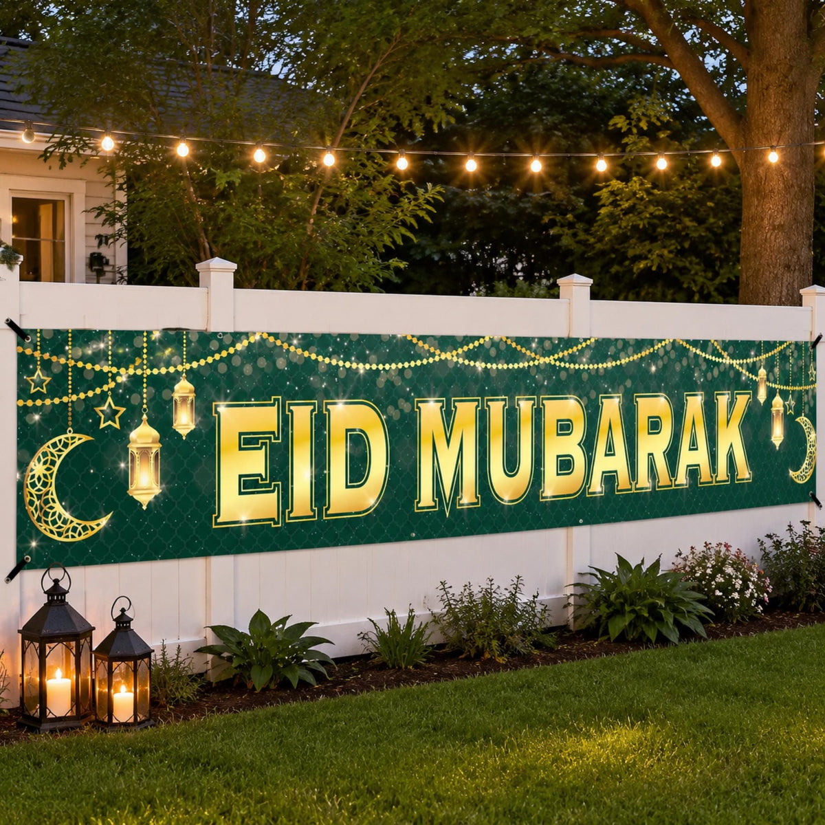 Large Green Eid Mubarak Yard Banner Islamic Home Party Decorations