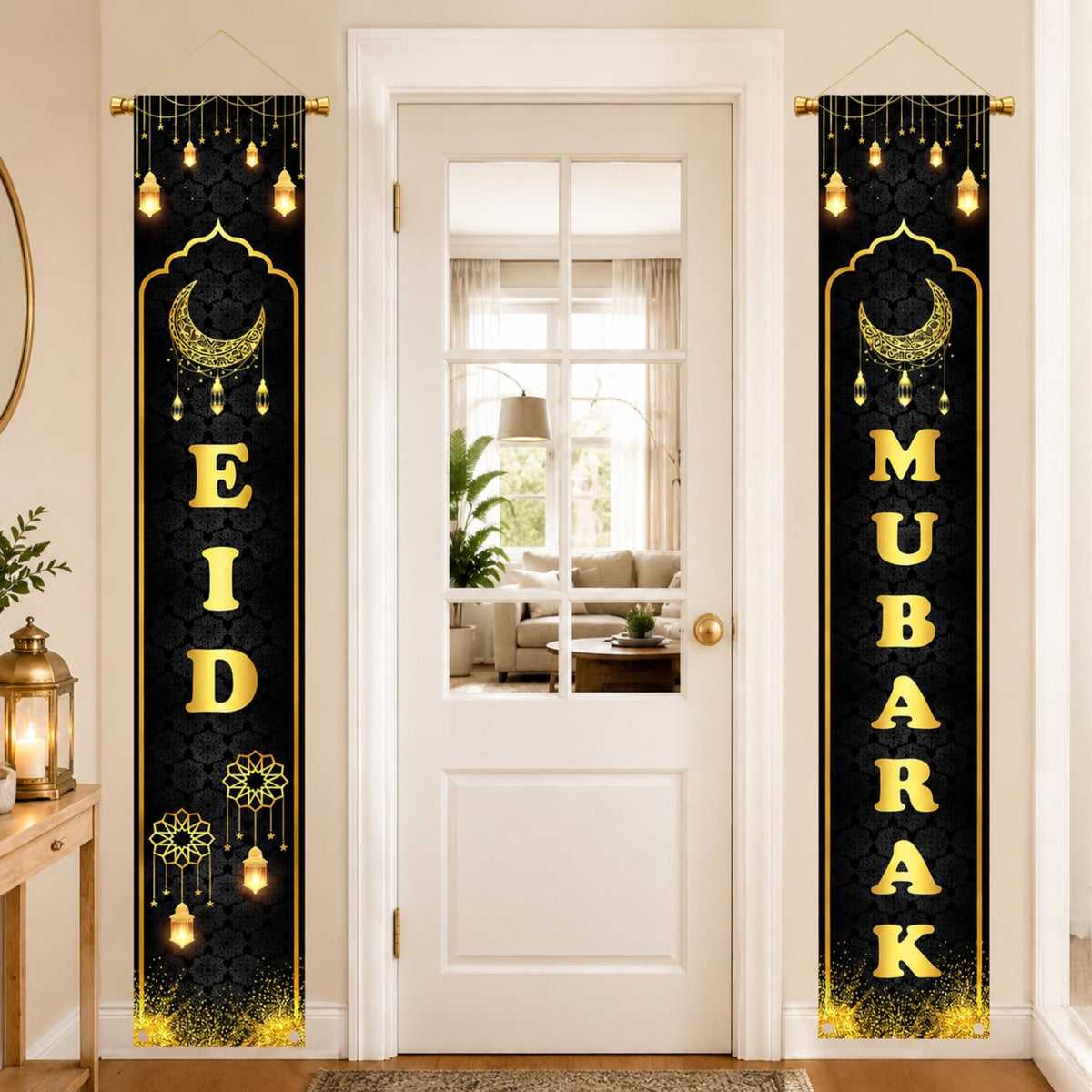 Large Eid Mubarak Door Banner Islamic Porch Sign Home Decorations