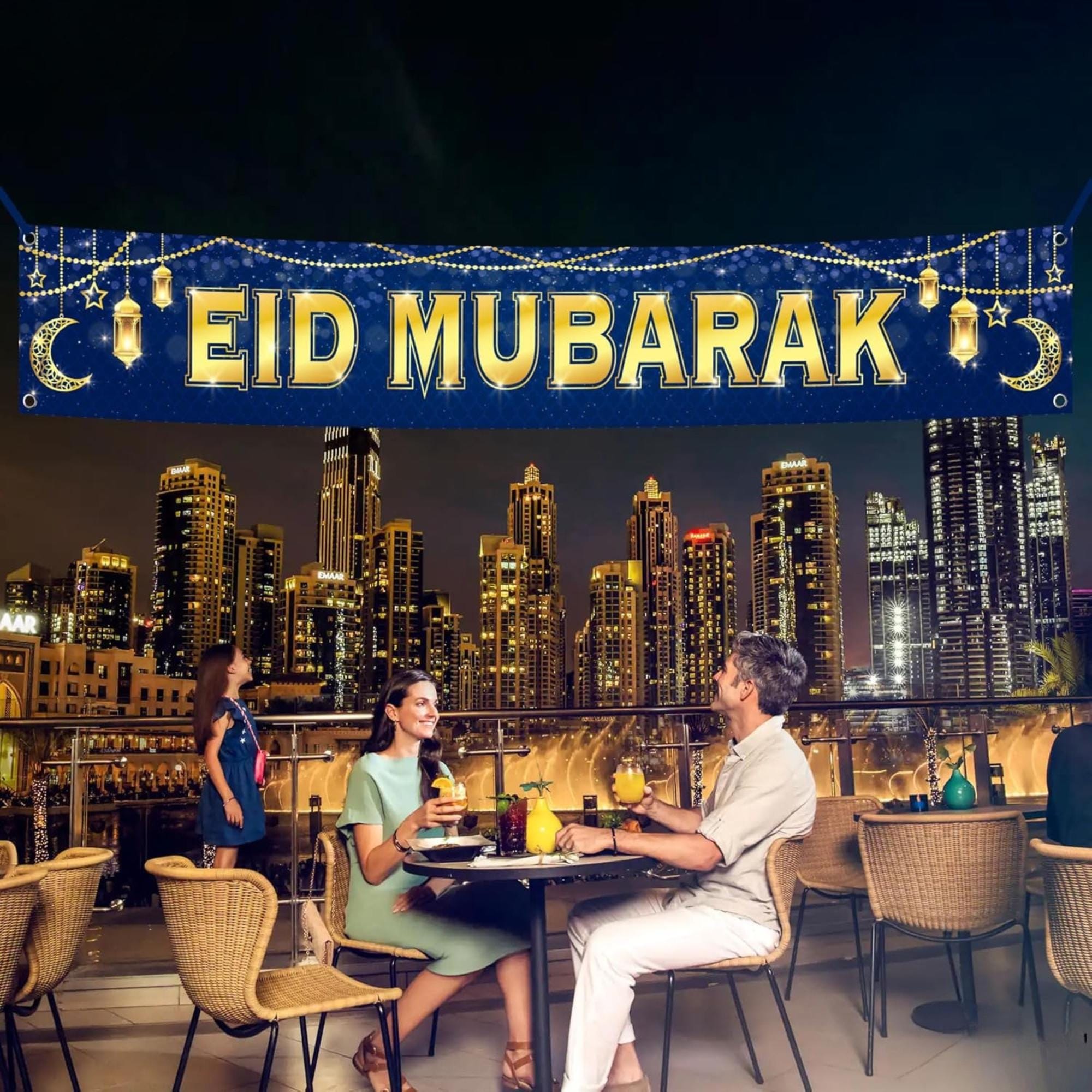 Large Blue Eid Mubarak Yard Banner Islamic Home Party Decorations