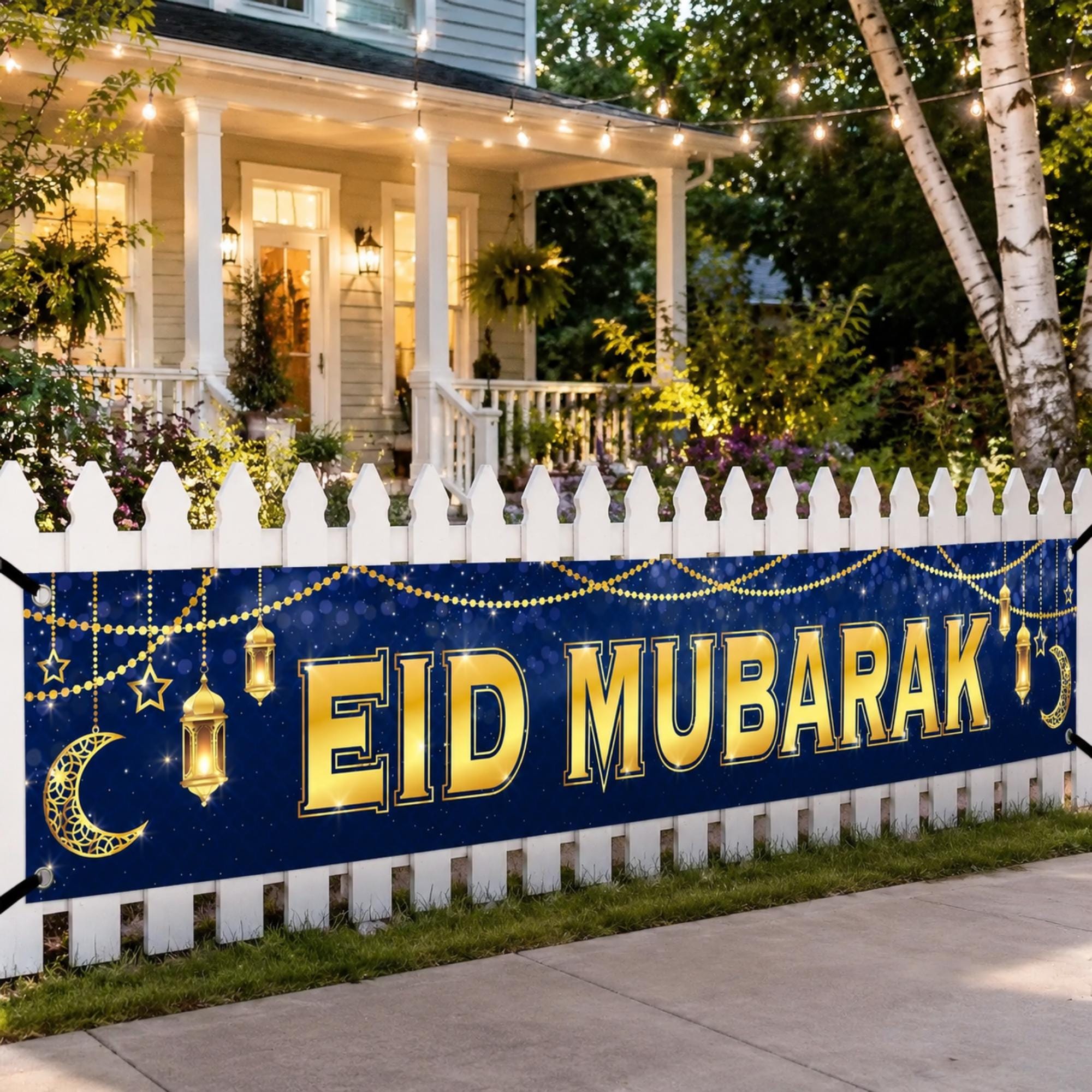 Large Blue Eid Mubarak Yard Banner Islamic Home Party Decorations