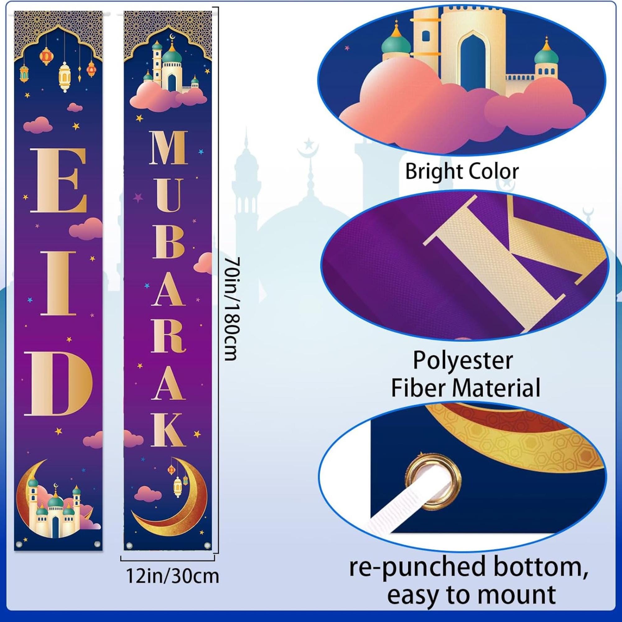 Eid Mubarak Door Banner Ramadan Porch Sign Islamic Home Decorations
