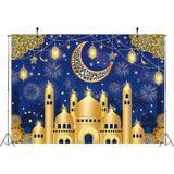 Blue Gold Eid Mubarak Banner Backdrop Islamic Party Decorations