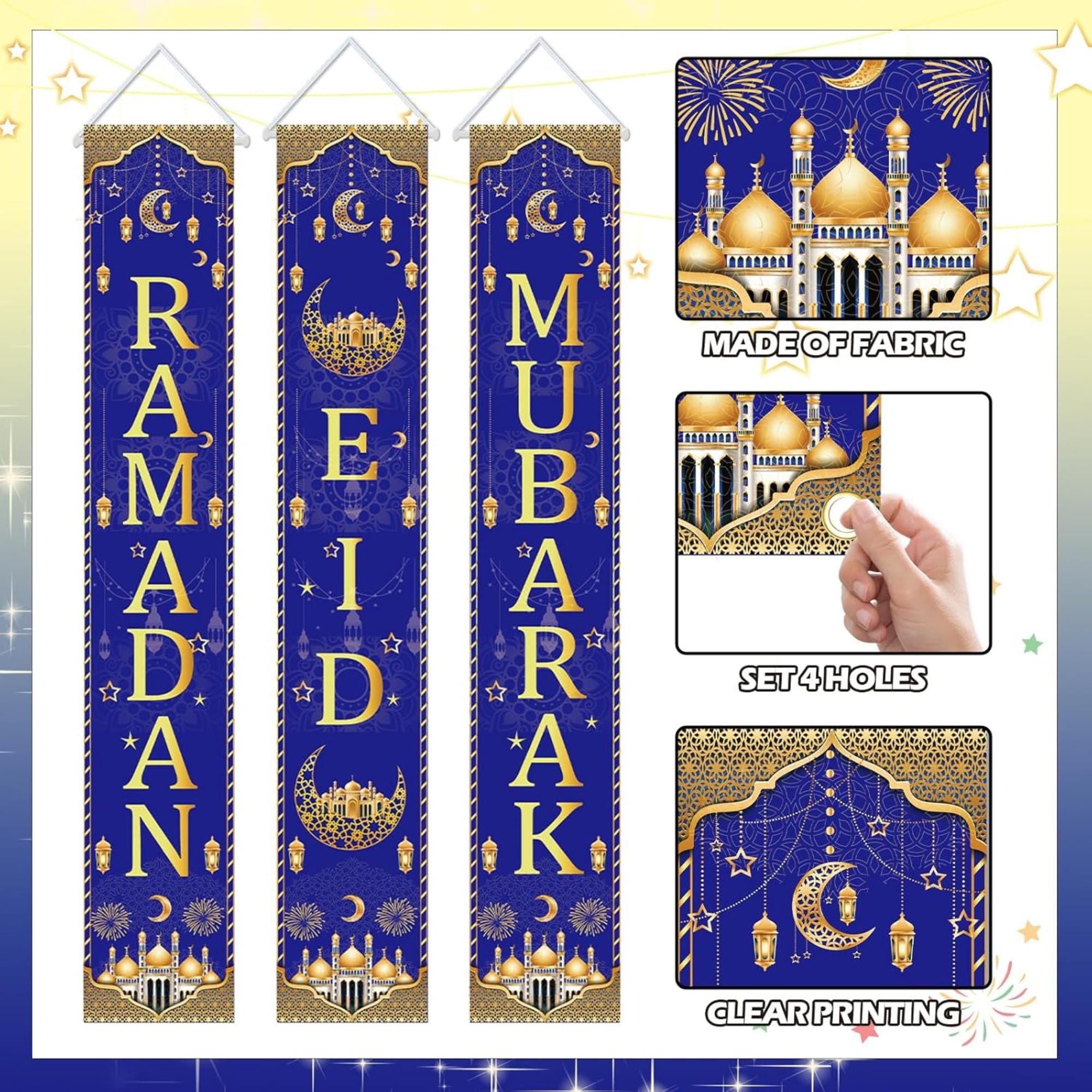 Eid Door Banner Set Large Porch Sign Islamic Home Party Decorations