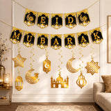 Gold Eid Mubarak Banner Hanging Swirls Islamic Home Party Decorations