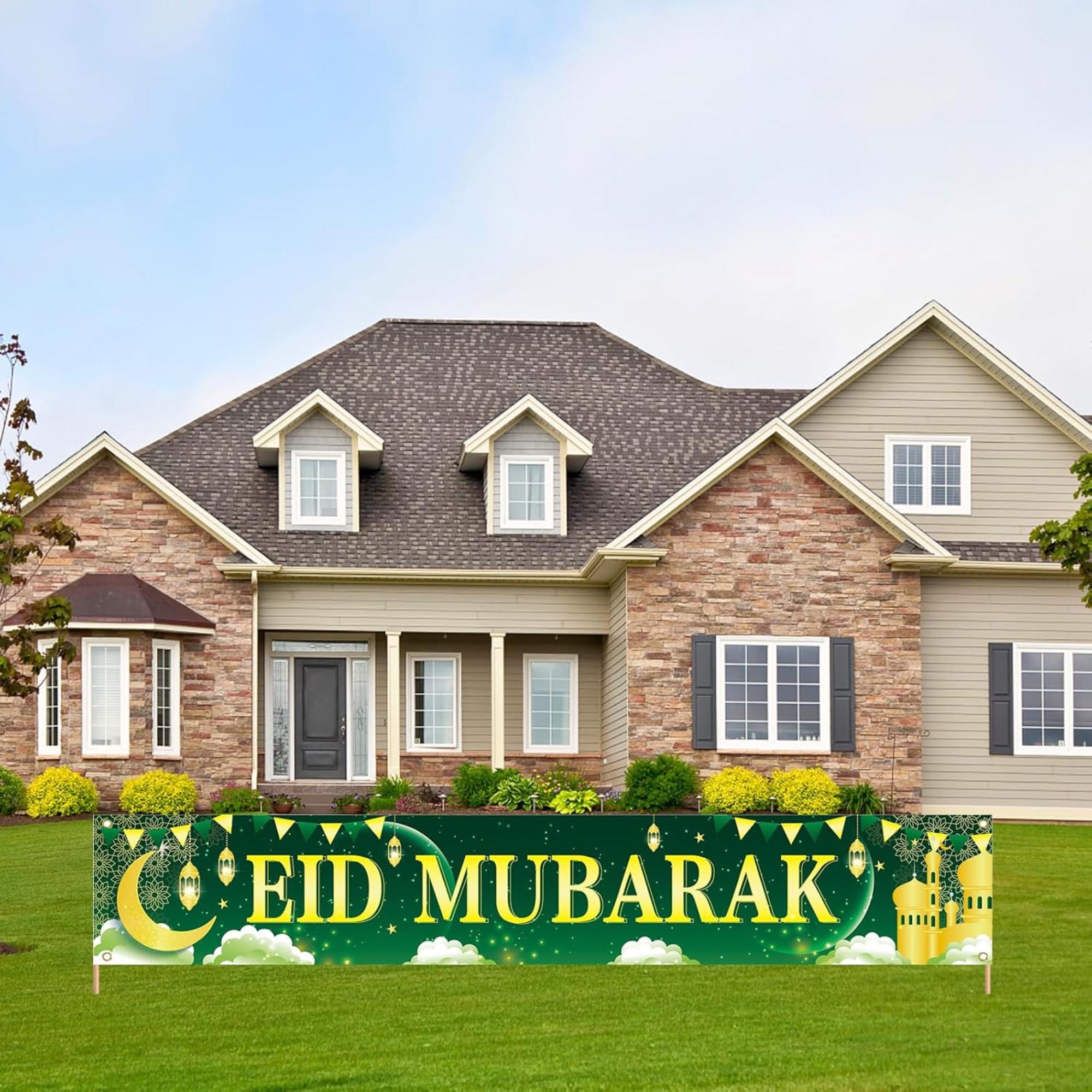 Large Green Eid Mubarak Banner Islamic Outdoor Home Decorations