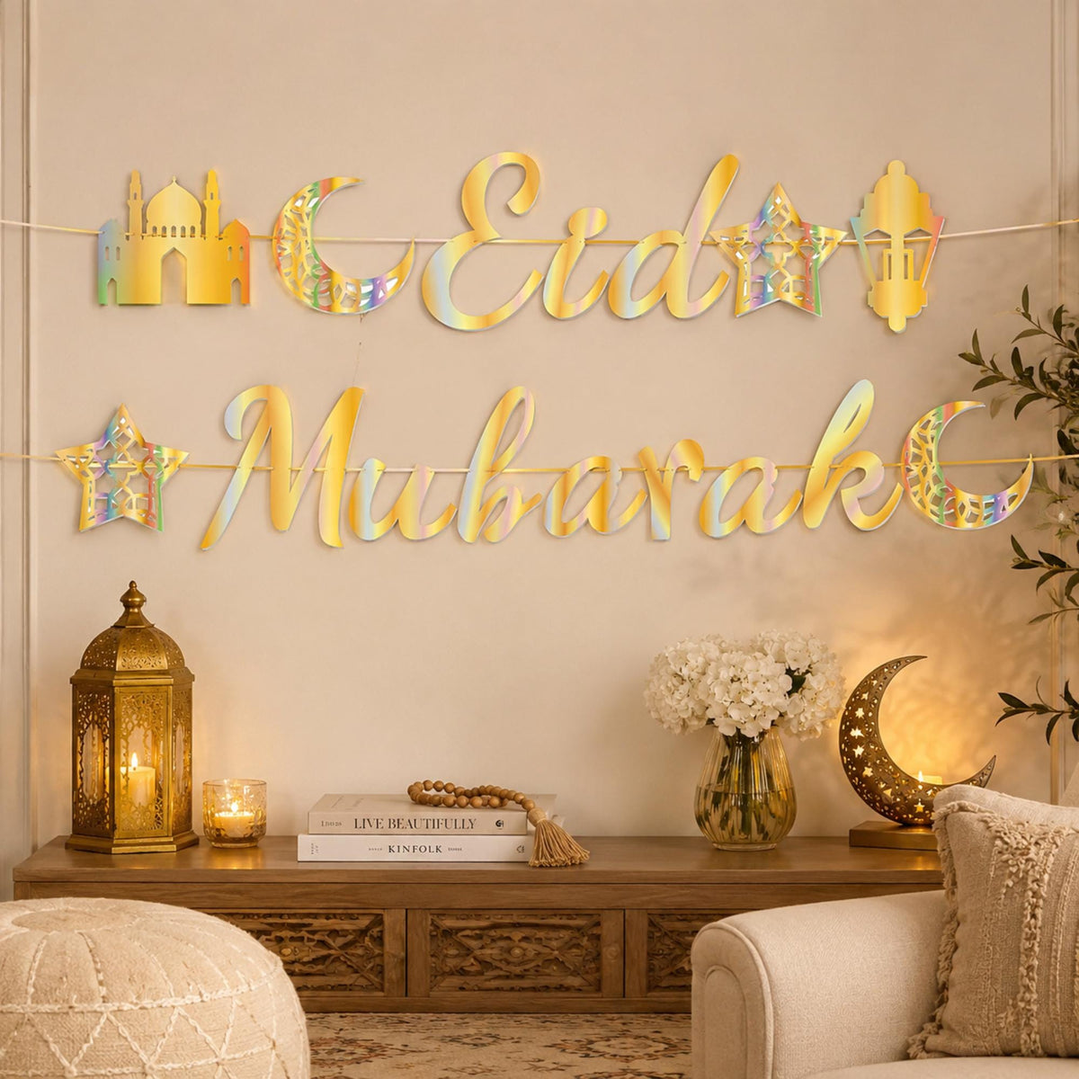 Eid Mubarak Letter Banner Hanging Flags Islamic Party Decorations