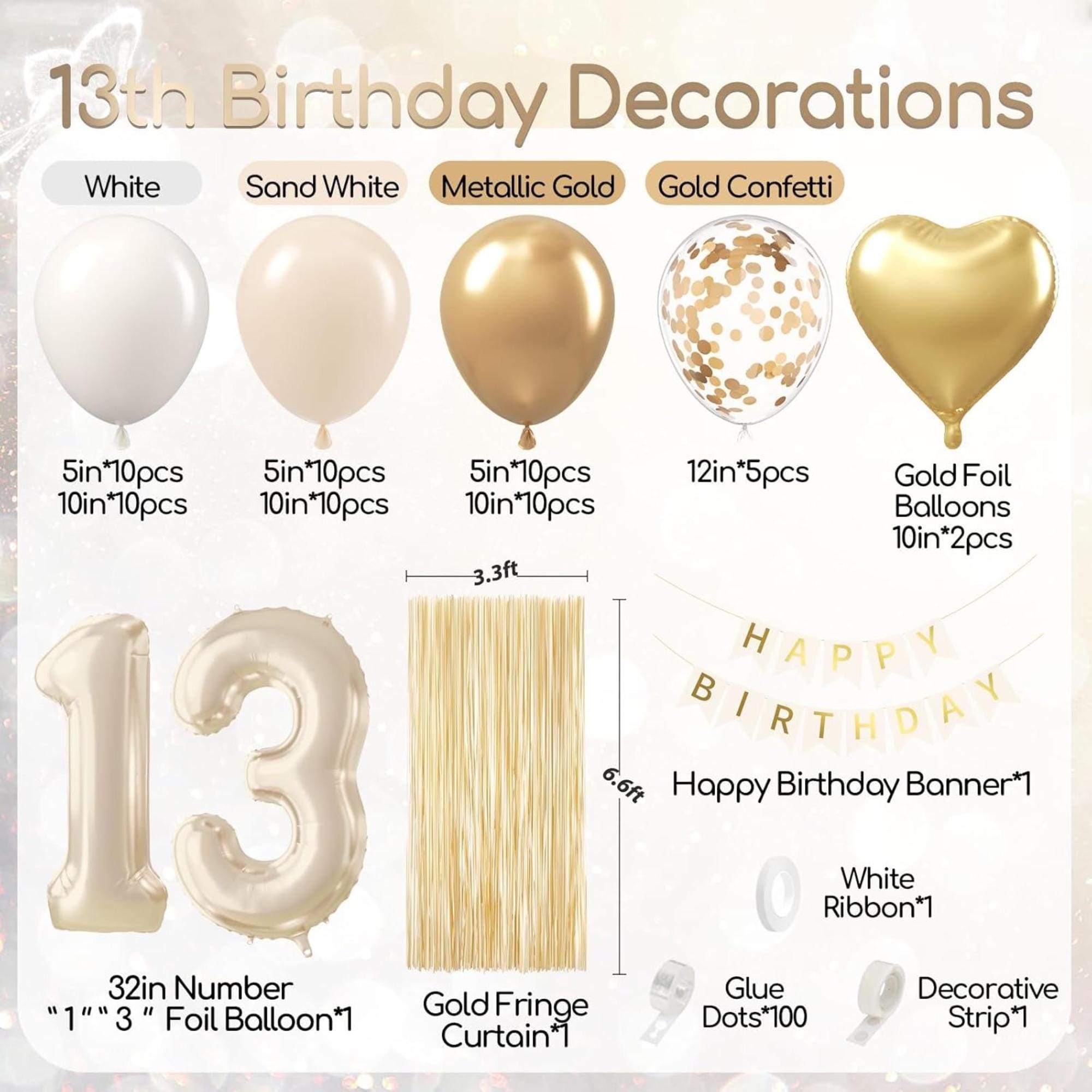 Eid ul Adha Balloon Arch Kit | Sand White Gold Confetti Fringe Curtain Backdrop