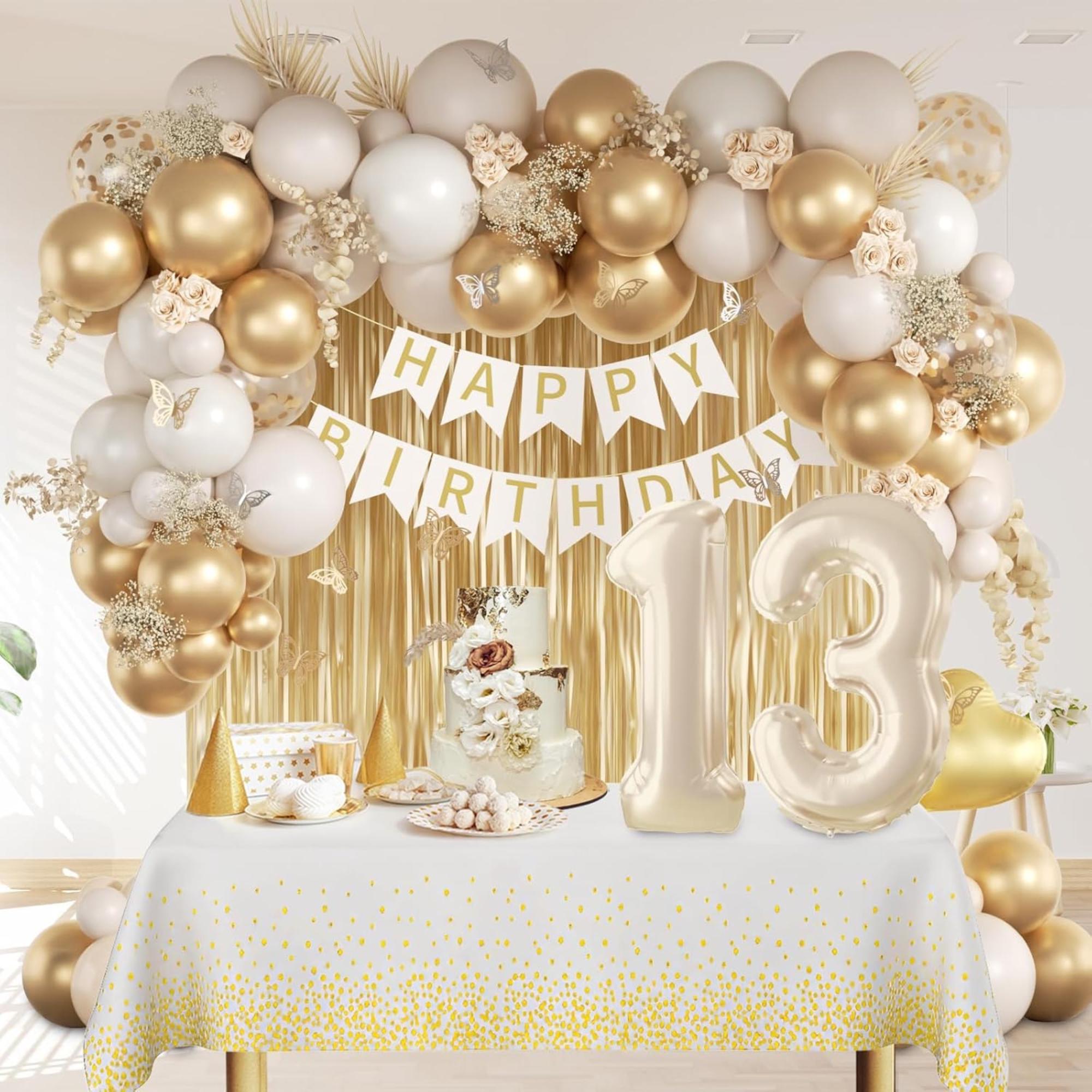 Eid ul Adha Balloon Arch Kit | Sand White Gold Confetti Fringe Curtain Backdrop