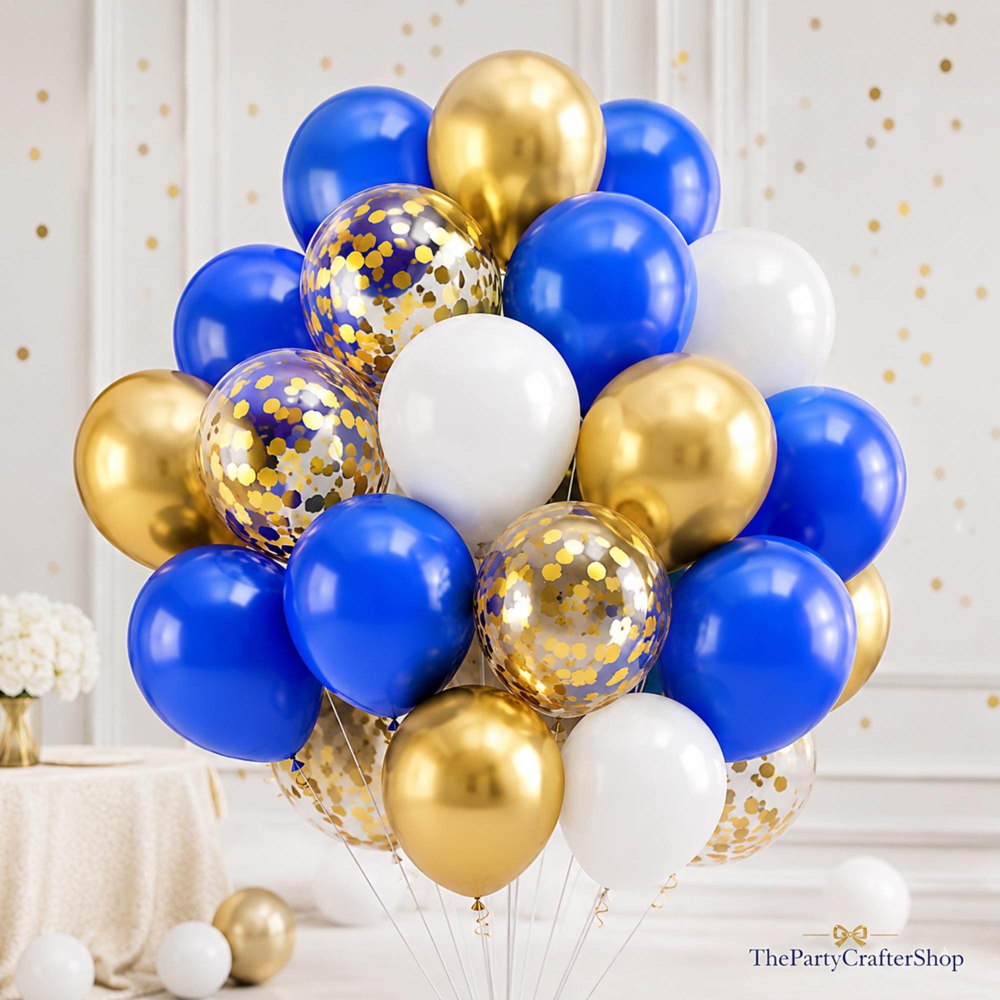 Eid ul Adha Balloons | Blue Gold White Confetti Party Decor Set