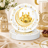 Eid Mubarak Paper Plates | Gold Moon Mosque Design, Disposable Party Supplies