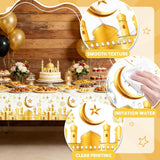 Eid Mubarak Tablecloth Set | Gold Crescent Moon Mosque Design (2 Pcs, 54x108 Inch)