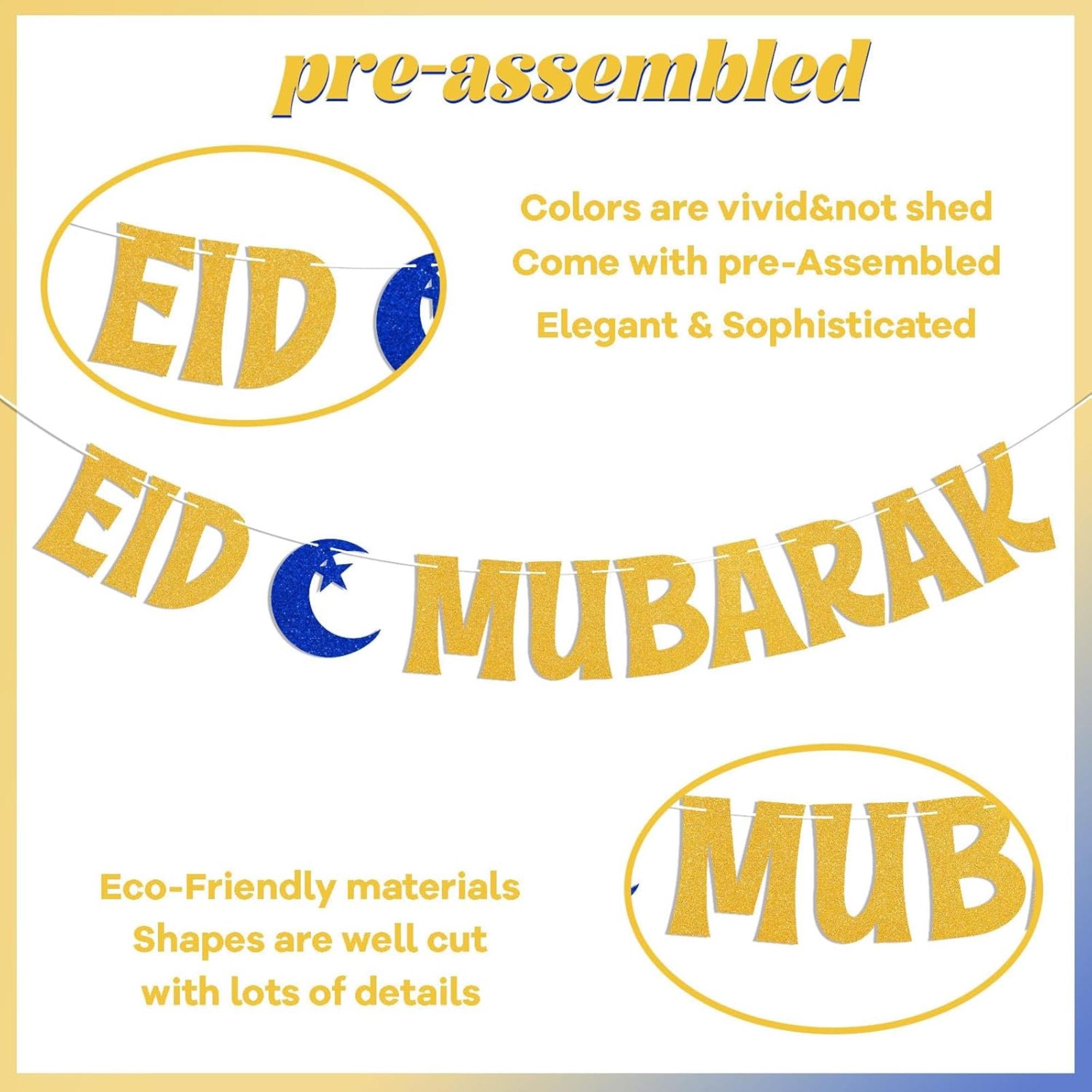Gold Eid Mubarak Banner | Hajj Umrah Islamic Party Decorations