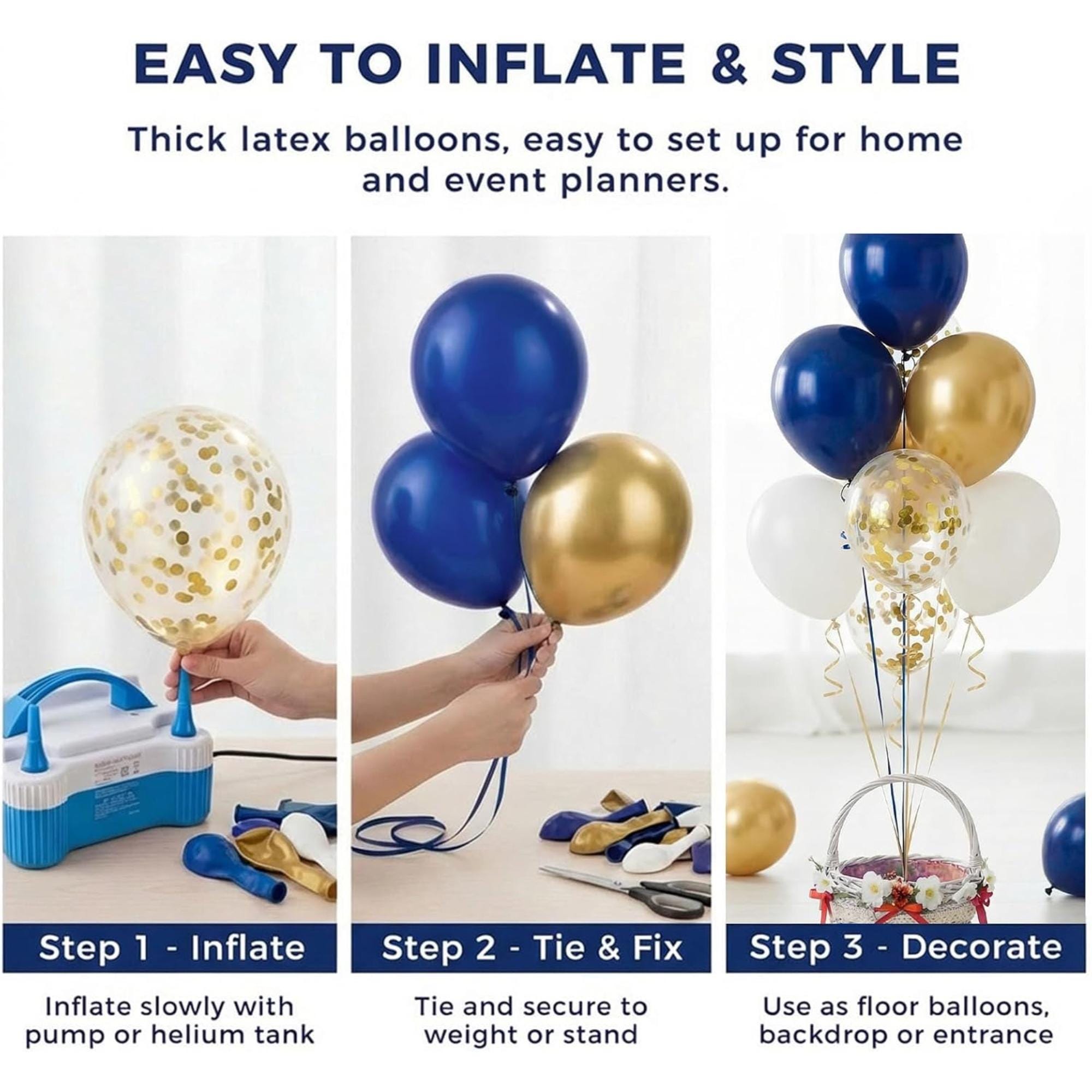 Eid Ul Adha Royal Blue Gold White Balloons | 60 Pcs Confetti Balloon Set