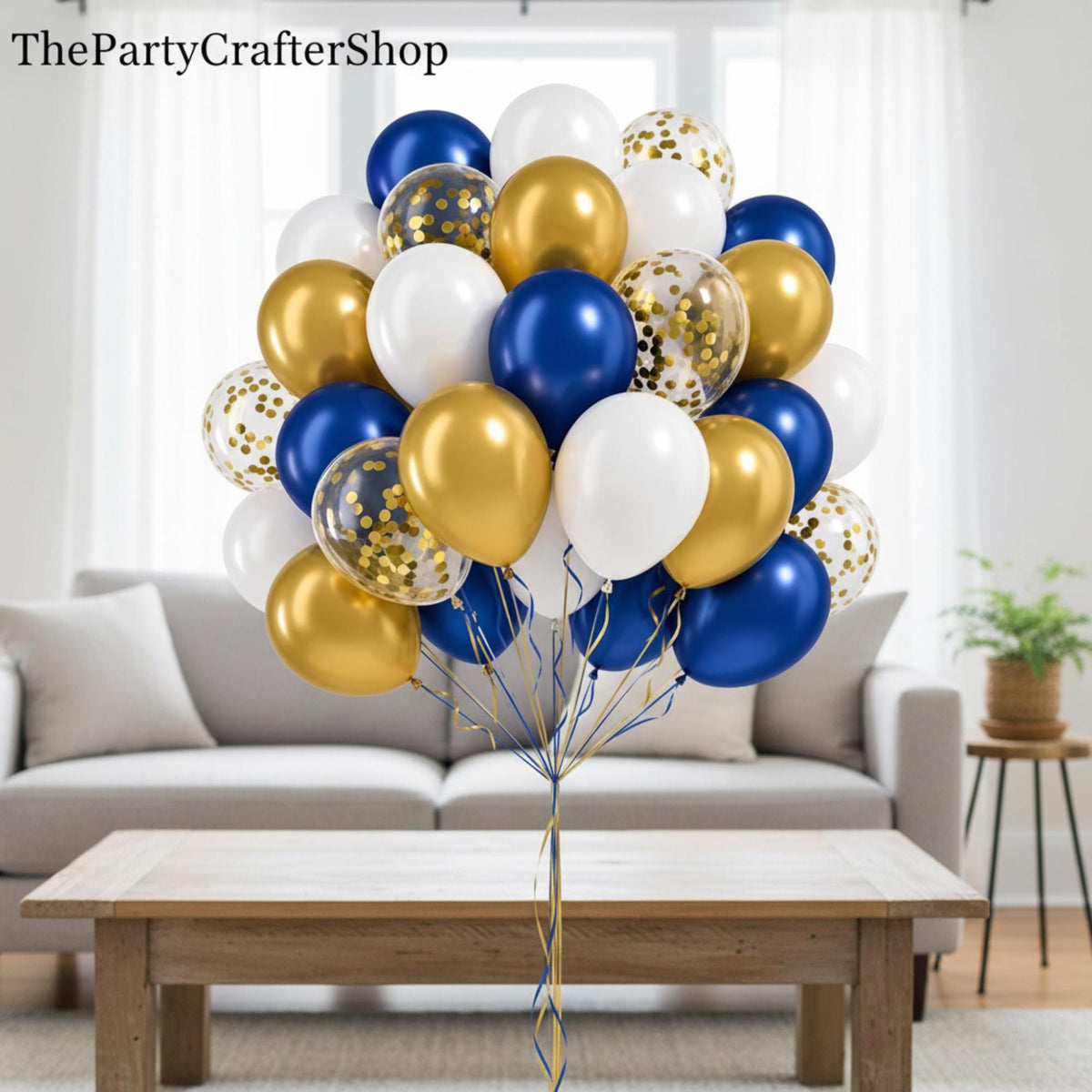 Eid Ul Adha Royal Blue Gold White Balloons | 60 Pcs Confetti Balloon Set