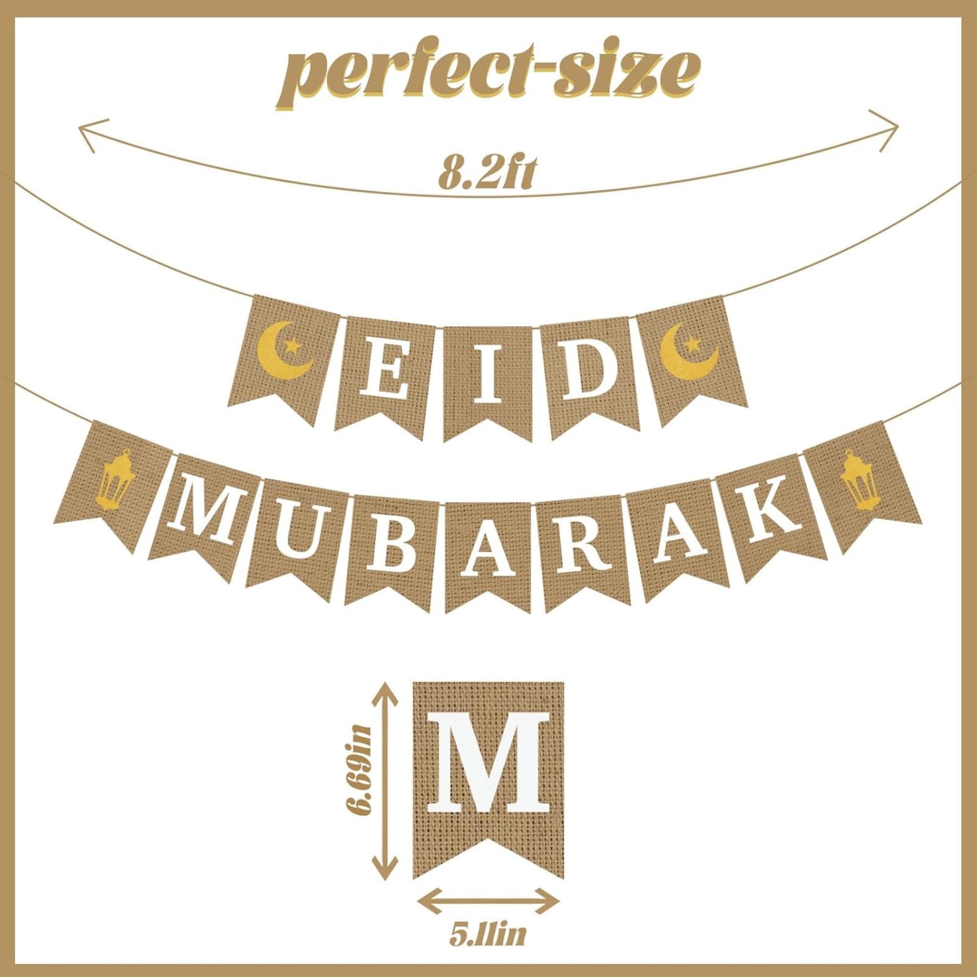 Jute Burlap Eid Mubarak Banner Rustic Islamic Fireplace Decorations