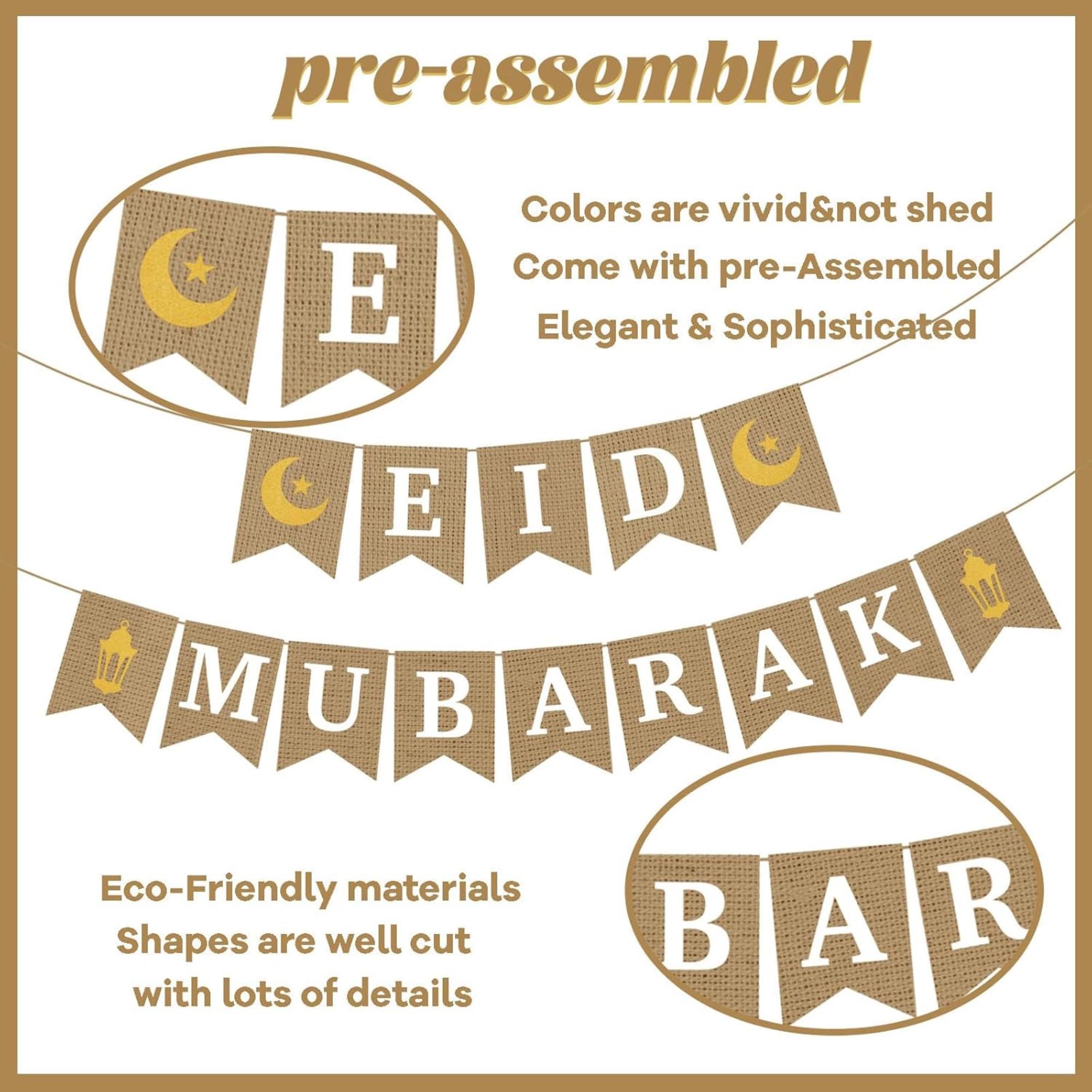 Jute Burlap Eid Mubarak Banner Rustic Islamic Fireplace Decorations