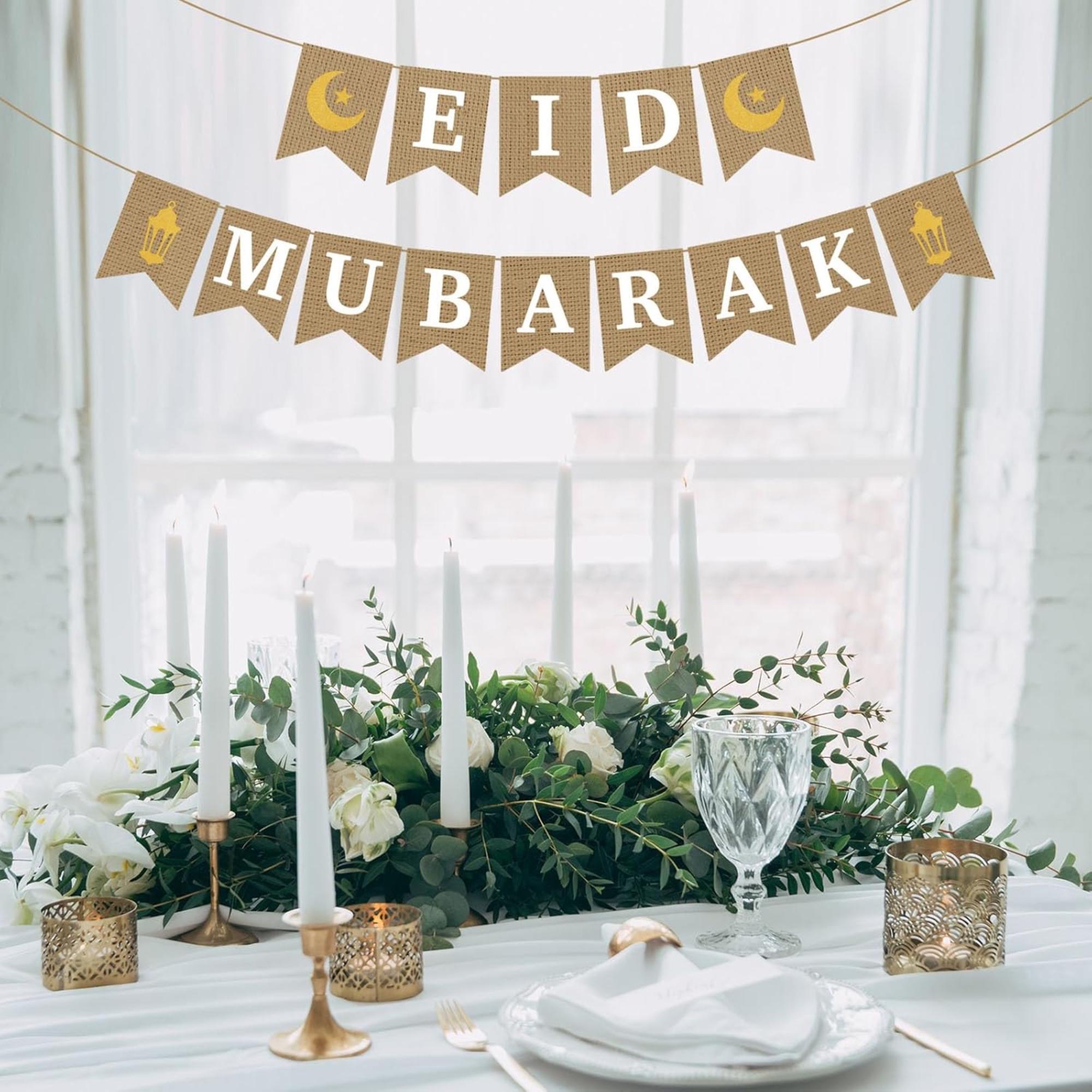 Jute Burlap Eid Mubarak Banner Rustic Islamic Fireplace Decorations