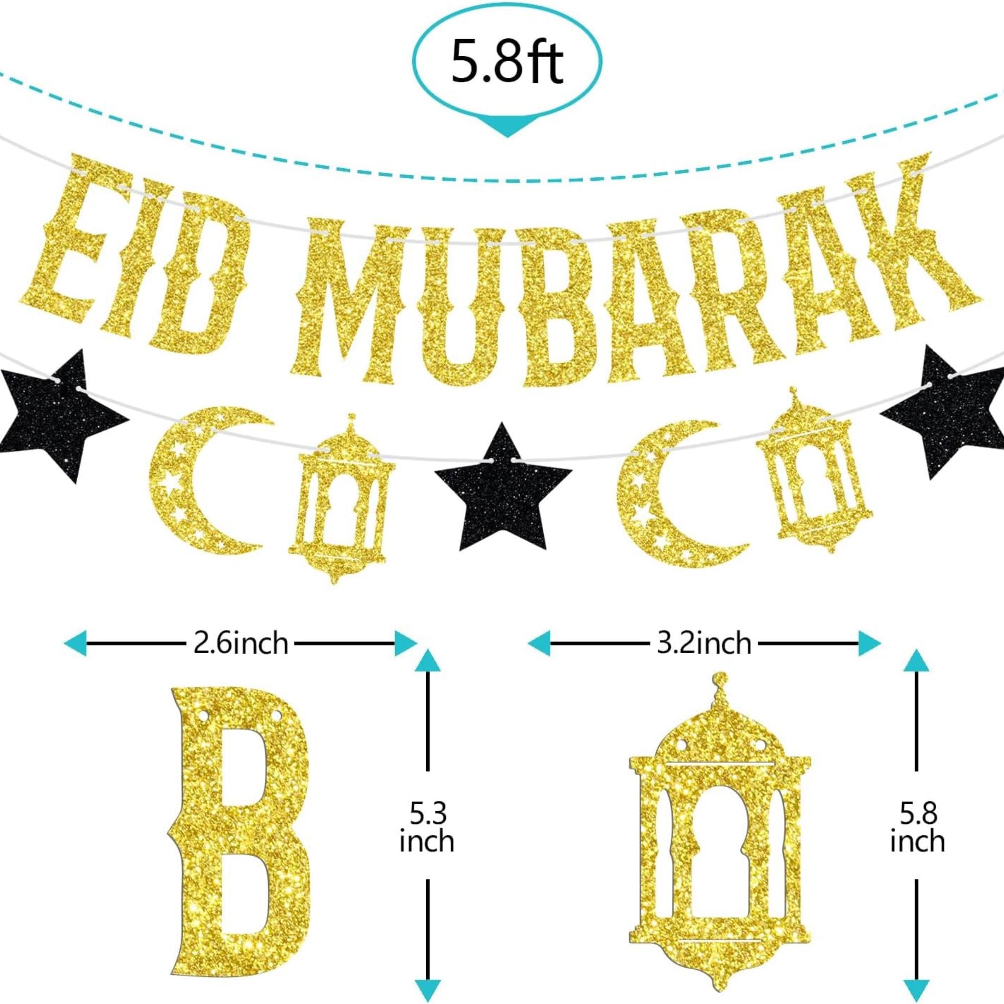 Gold Black Eid Mubarak Banner Islamic Eid Al Adha Party Decorations