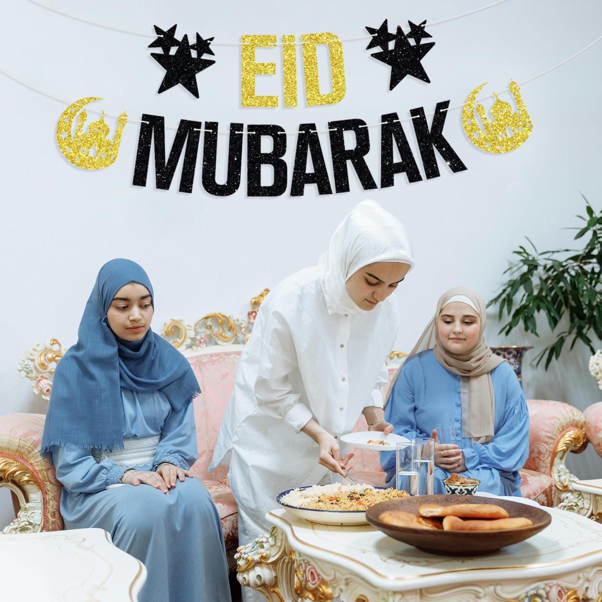 Gold Black Eid Mubarak Islamic Party Banner Decorations