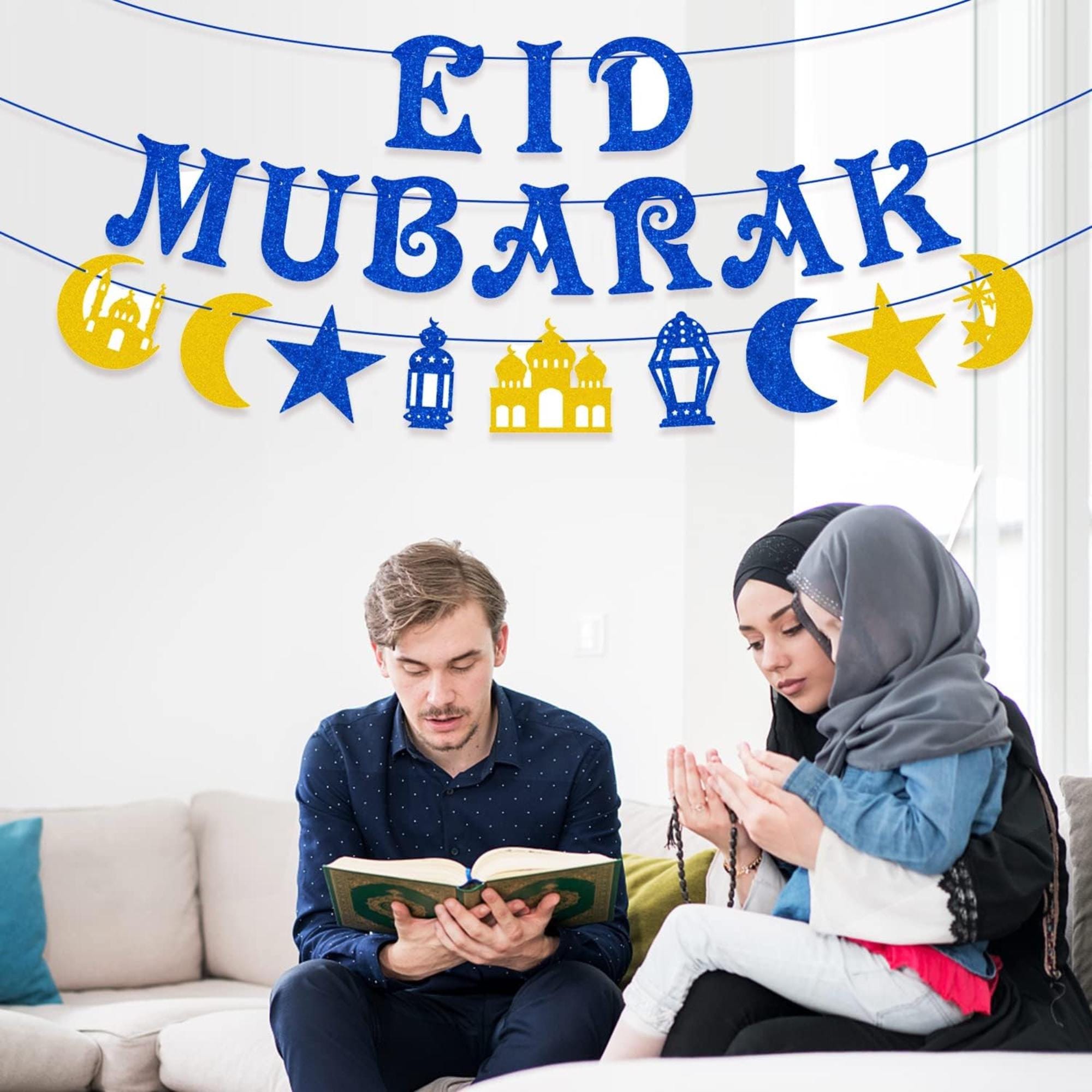 Eid Mubarak Bunting Banner Moon Star Islamic Home Party Decorations