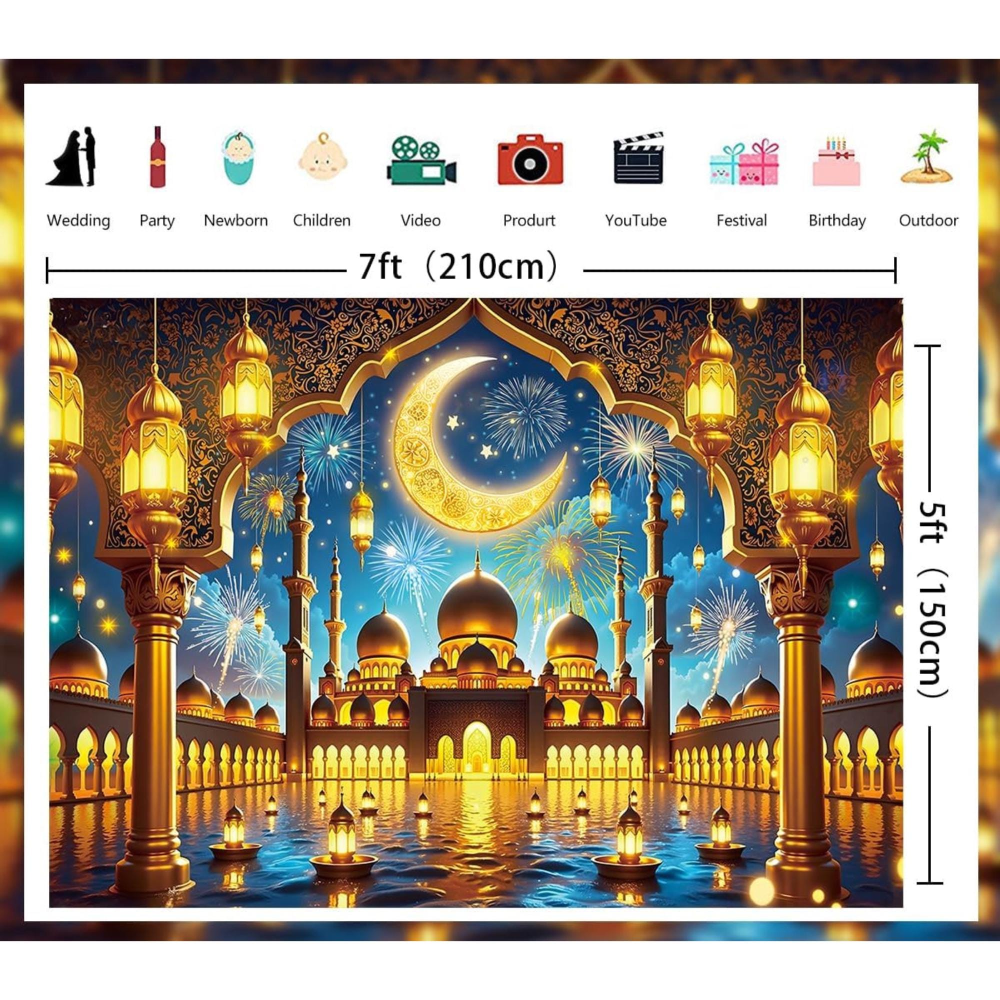 Eid Ul Adha Backdrop Crescent Moon Mosque Islamic Party Decorations