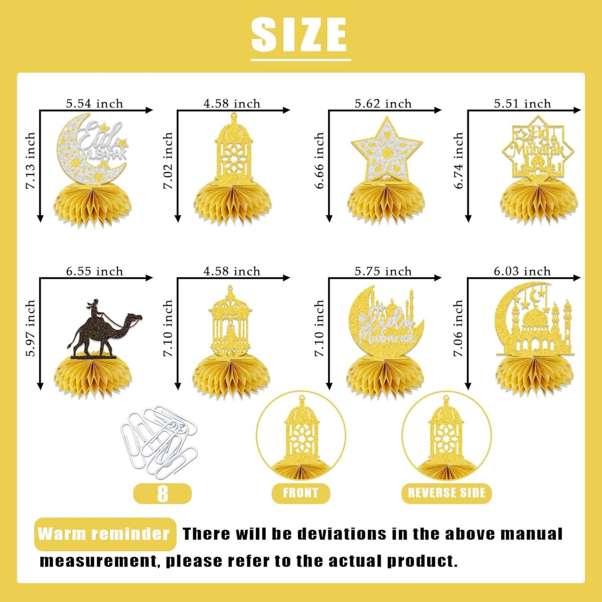 Eid Mubarak Honeycomb Centerpiece Decorations: Gold Glitter Islamic Party Table Decor