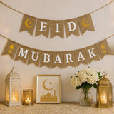 Jute Burlap Eid Mubarak Banner Rustic Islamic Fireplace Decorations