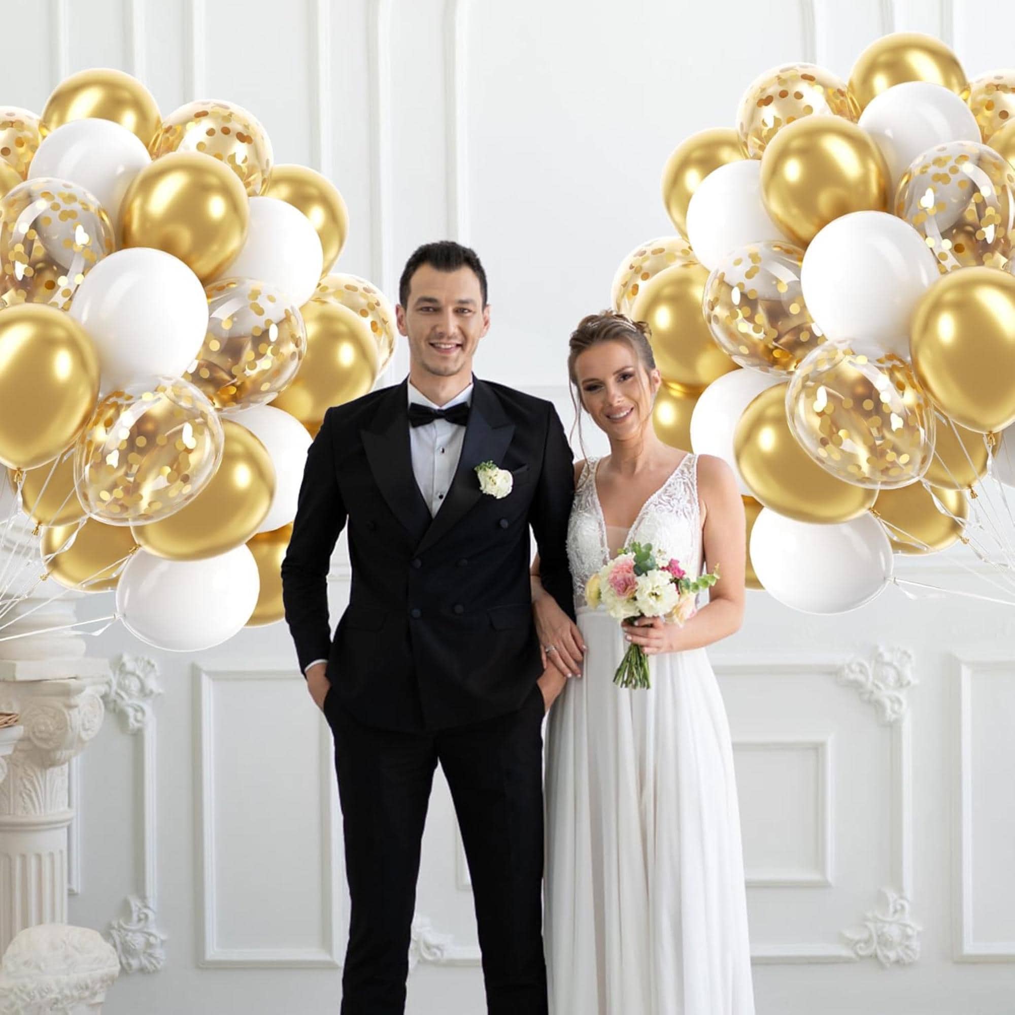 60PCS Gold White Confetti Balloons for Eid Ul Adha Party Decorations