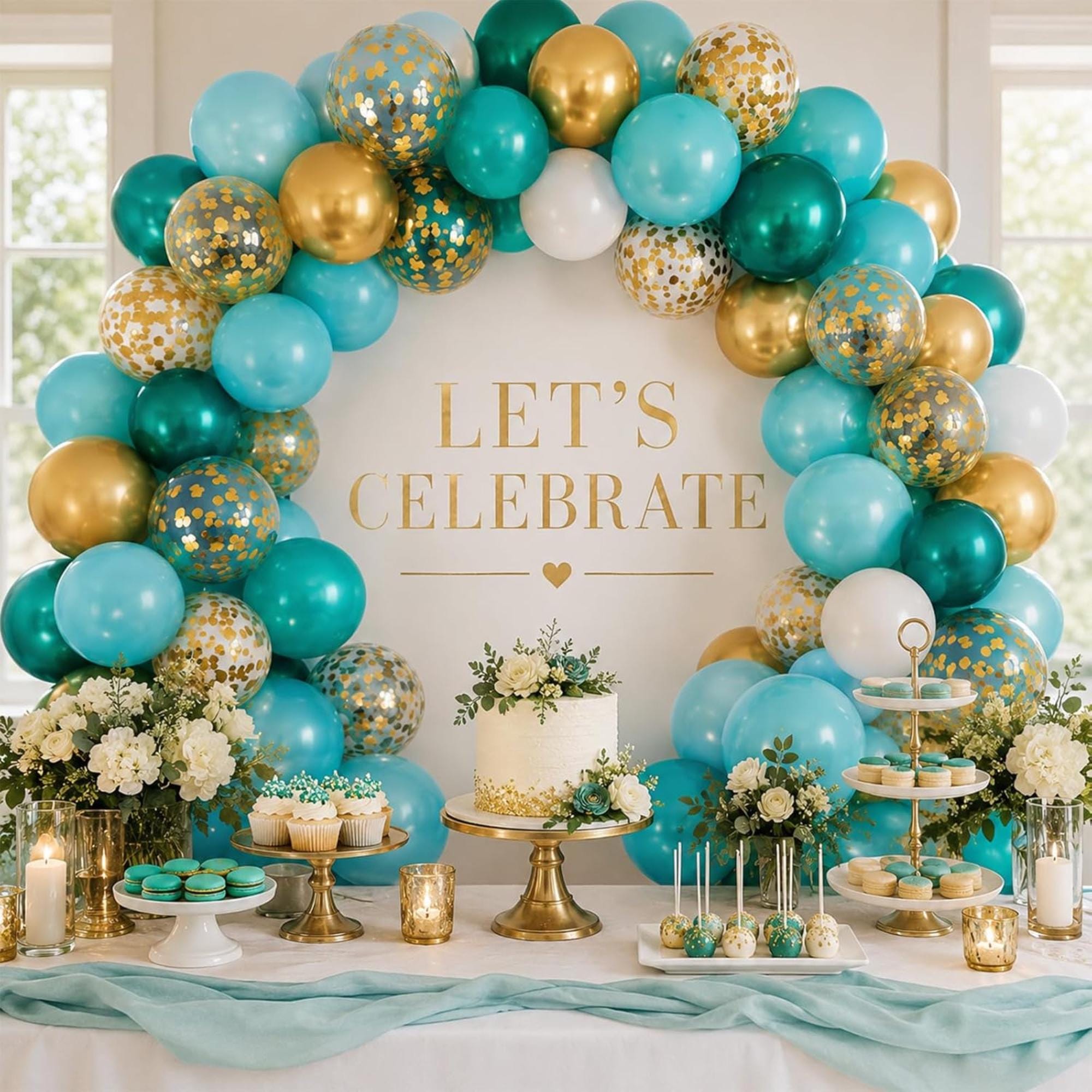 Teal Gold Confetti Balloons for Eid Ul Adha Party Decor Set