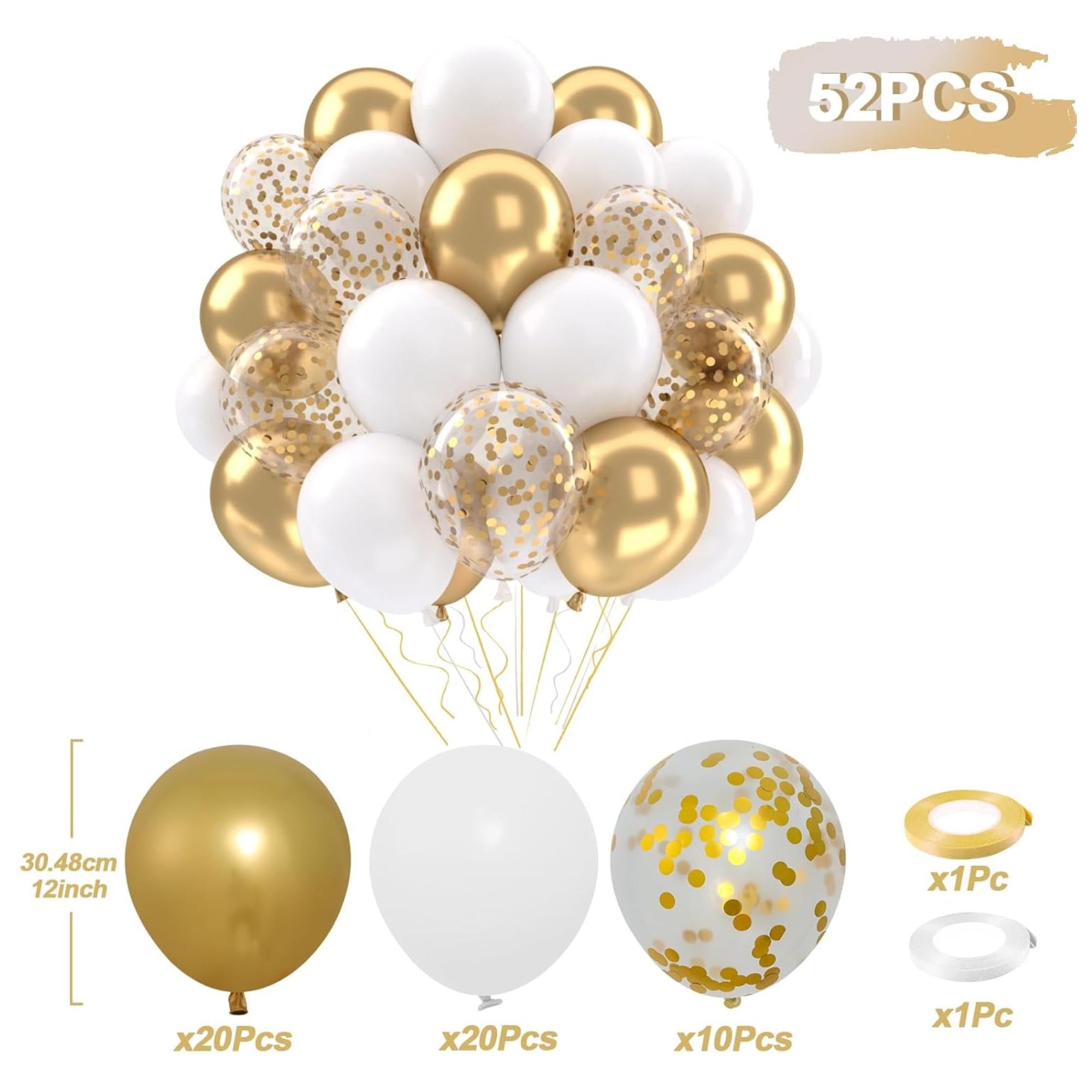 Pearl White Gold Balloons, 12 Inch Latex Set for Eid Ul Adha Party Decorations