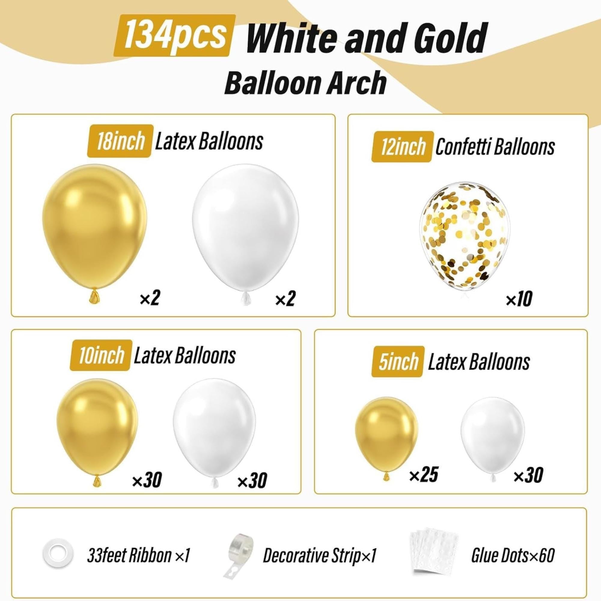 White Gold Balloon Arch Kit: Eid Ul Adha, Ramadan Party Decor