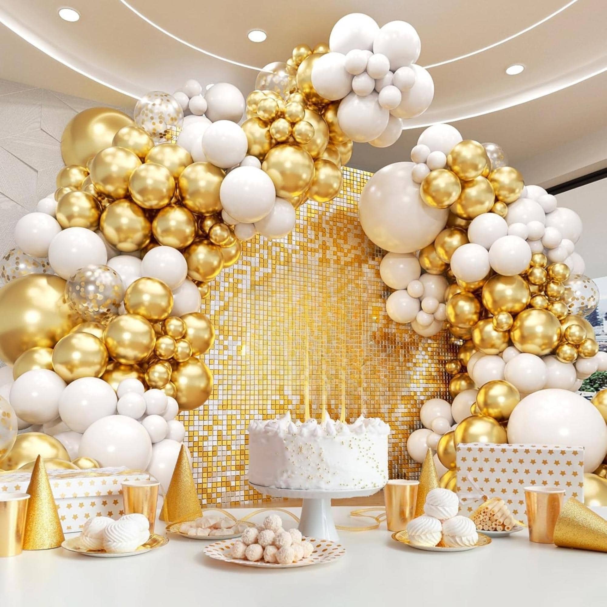 White Gold Balloon Arch Kit: Eid Ul Adha, Ramadan Party Decor