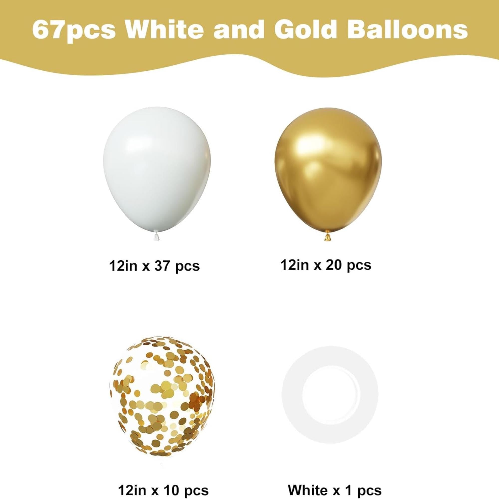 White Gold Confetti Balloons for Eid Ul Adha Party Decorations