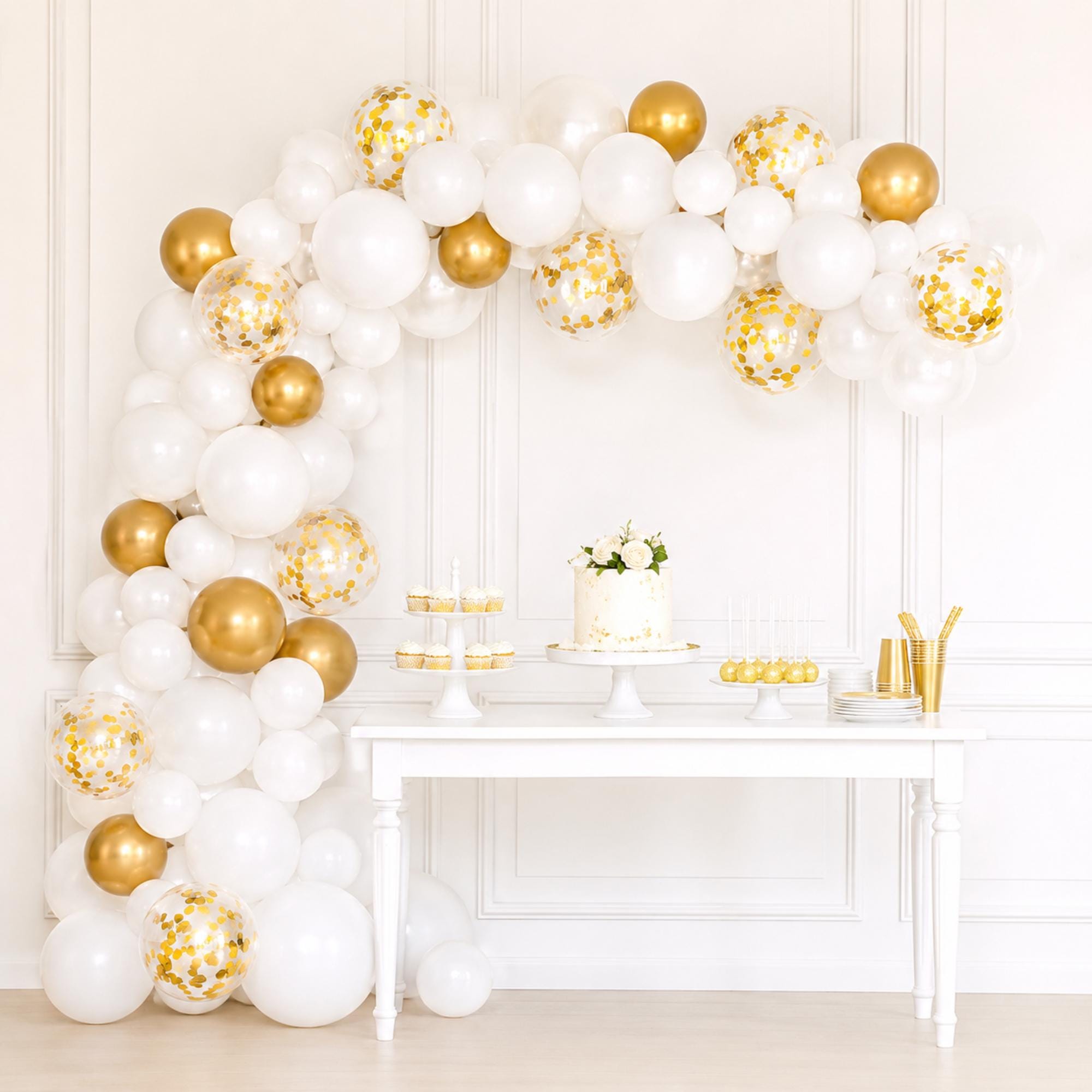 White Gold Balloon Garland Arch Kit: Eid Ul Adha Party Decorations