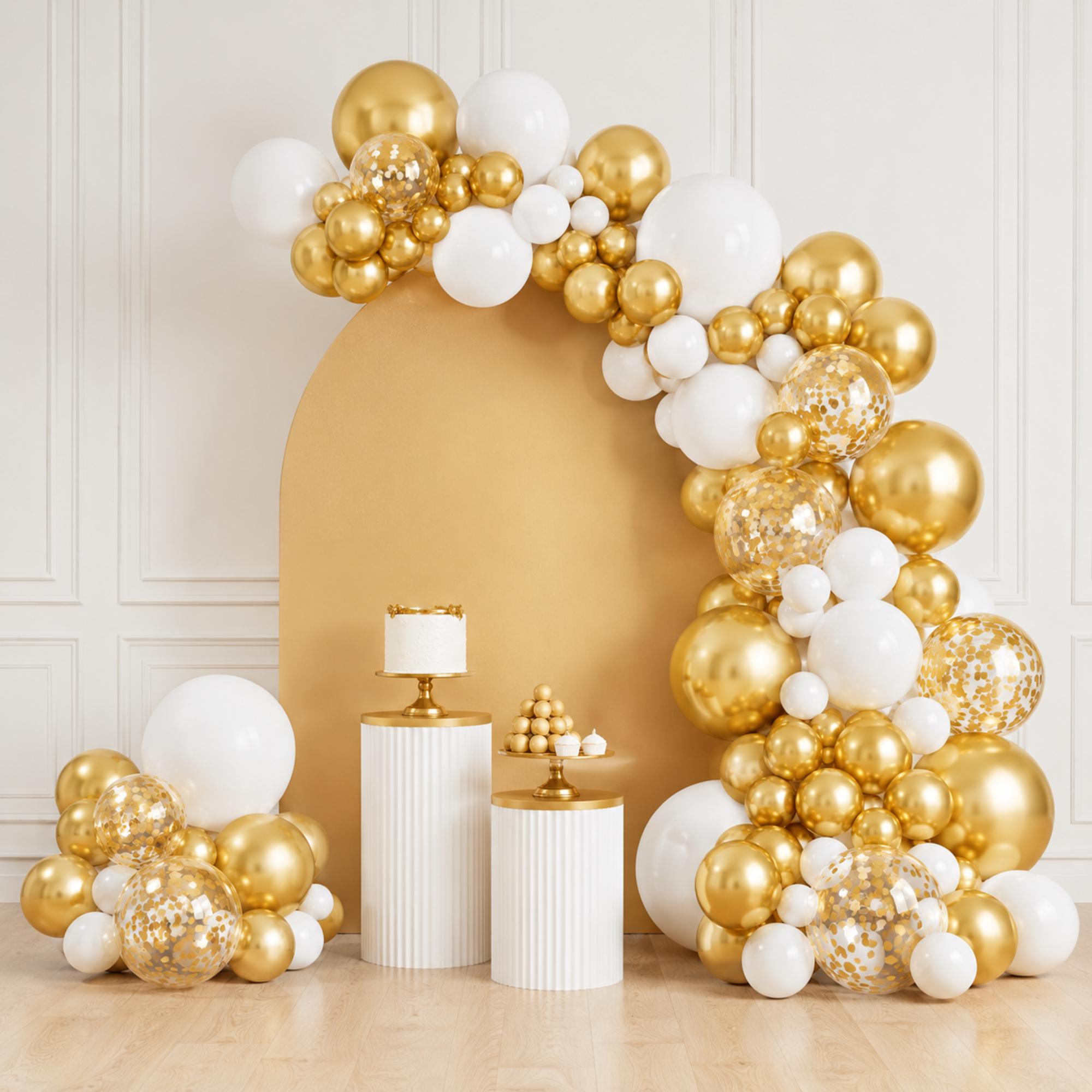 White Gold Confetti Balloon Garland Arch Kit for Eid Ul Adha Party Decorations