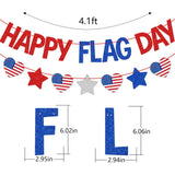Happy Flag Day Banner | June 14 Patriotic Glitter Garland | Red White Blue Party Decor