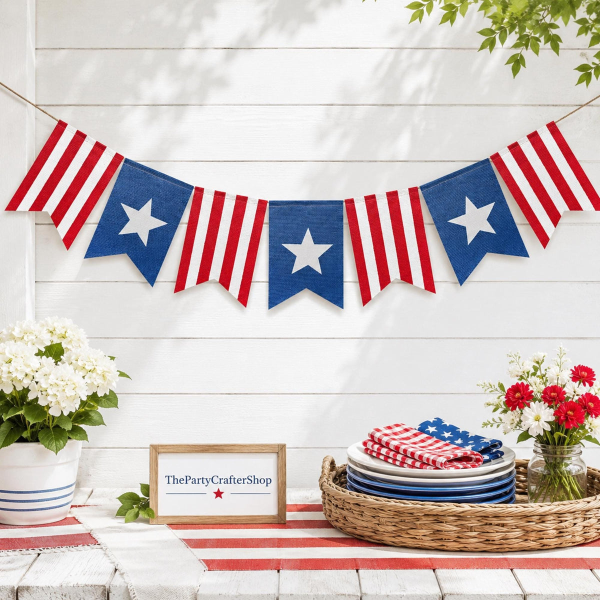 American Flag Bunting Banner | Patriotic Stars Stripes Decor, 4th of July Hanging Sign