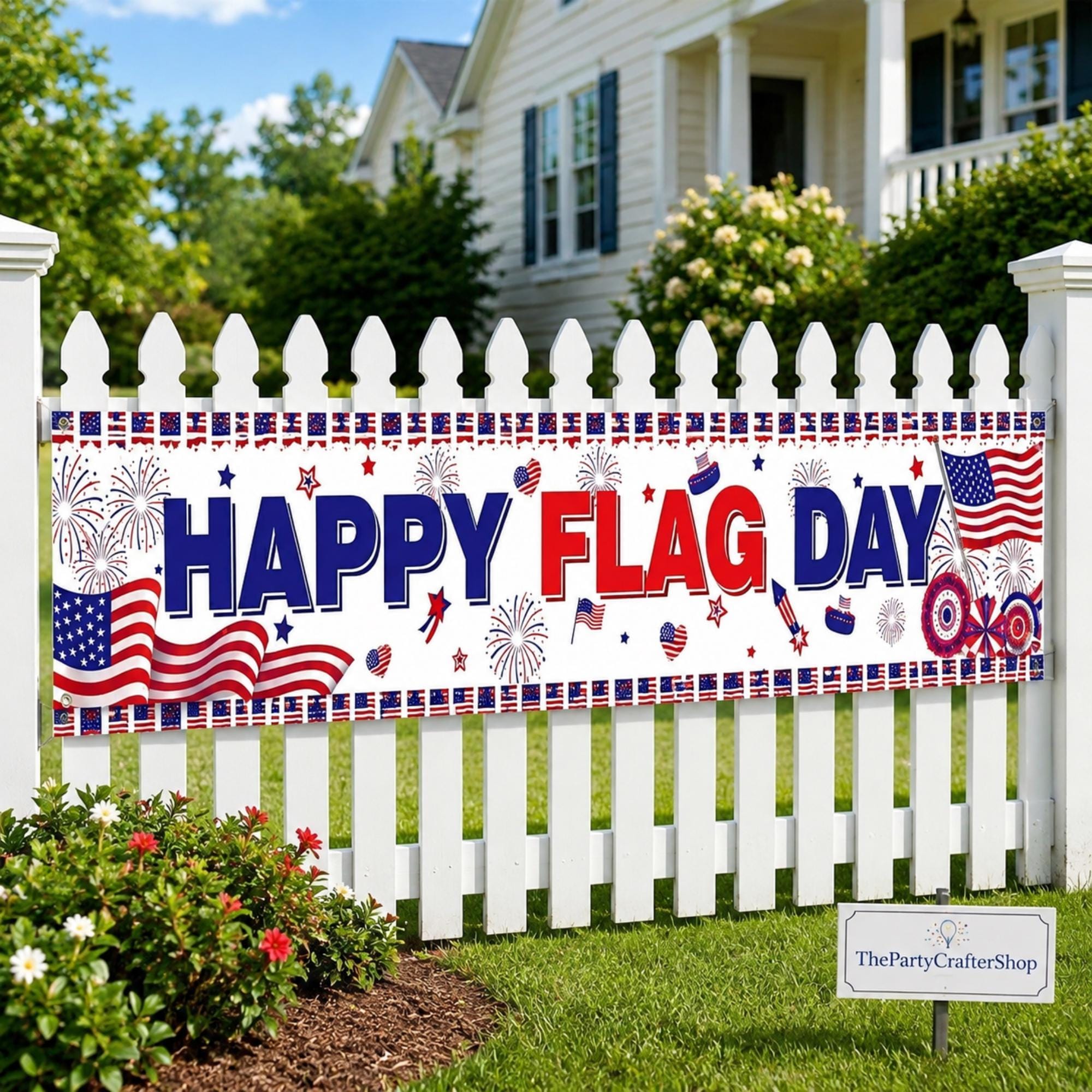 Happy Flag Day Banner | Patriotic Red White Blue Yard Sign