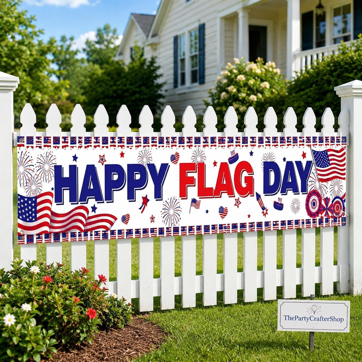 Happy Flag Day Banner | Patriotic Red White Blue Yard Sign