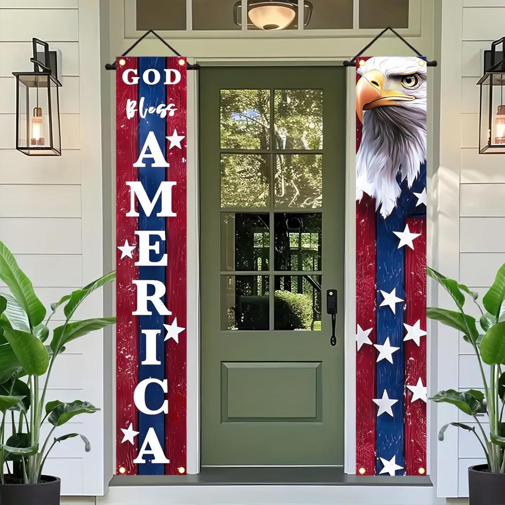 4th of July Door Banner Set | God Bless America Porch Sign | Patriotic Eagle Decor