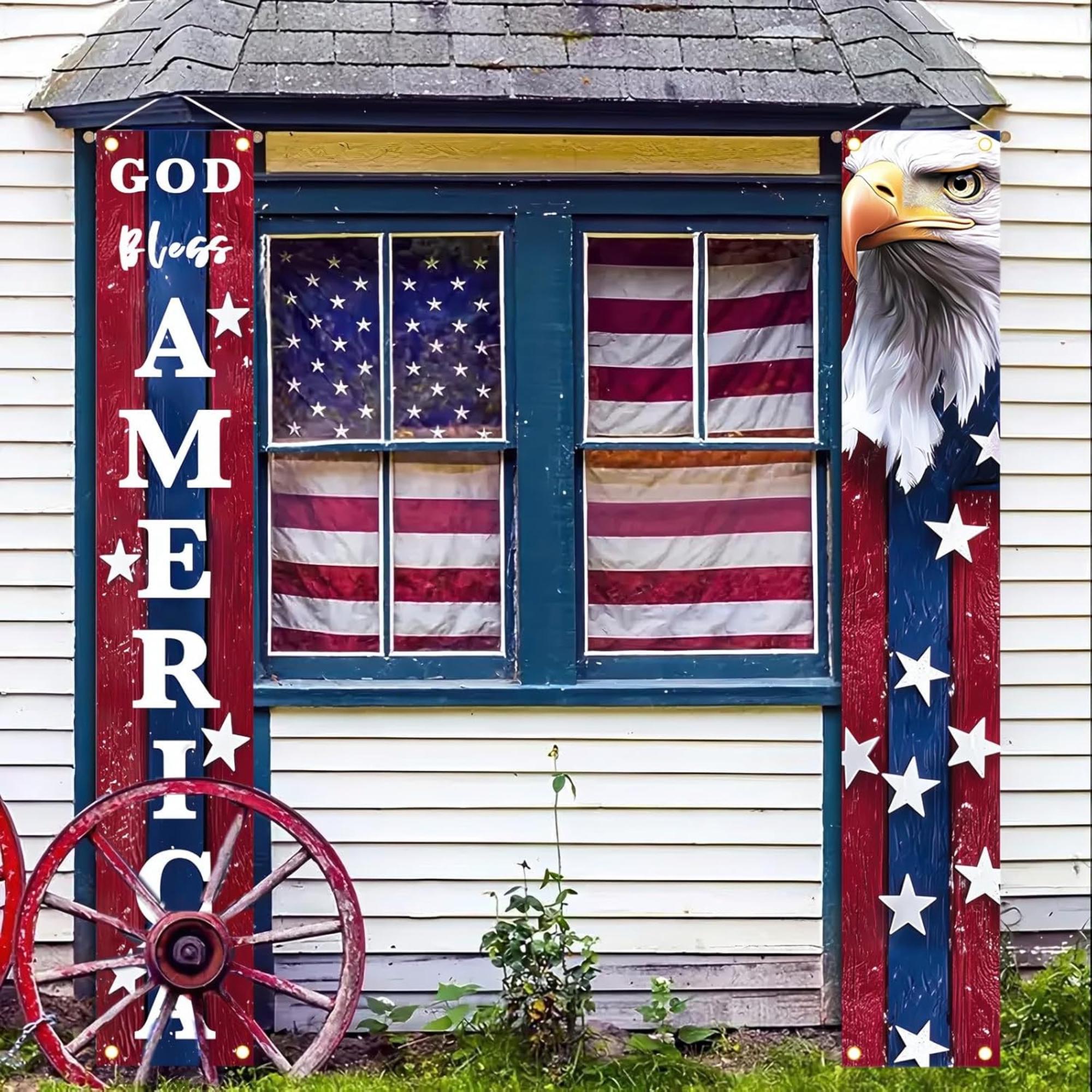 4th of July Door Banner Set | God Bless America Porch Sign | Patriotic Eagle Decor
