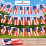 American Flag Banner, 30 Mini USA Flags, 33 Ft Patriotic Garland, 4th July Party