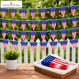 American Triangle Pennant Banner | 30 Mini USA Bunting Flags, Patriotic Decor