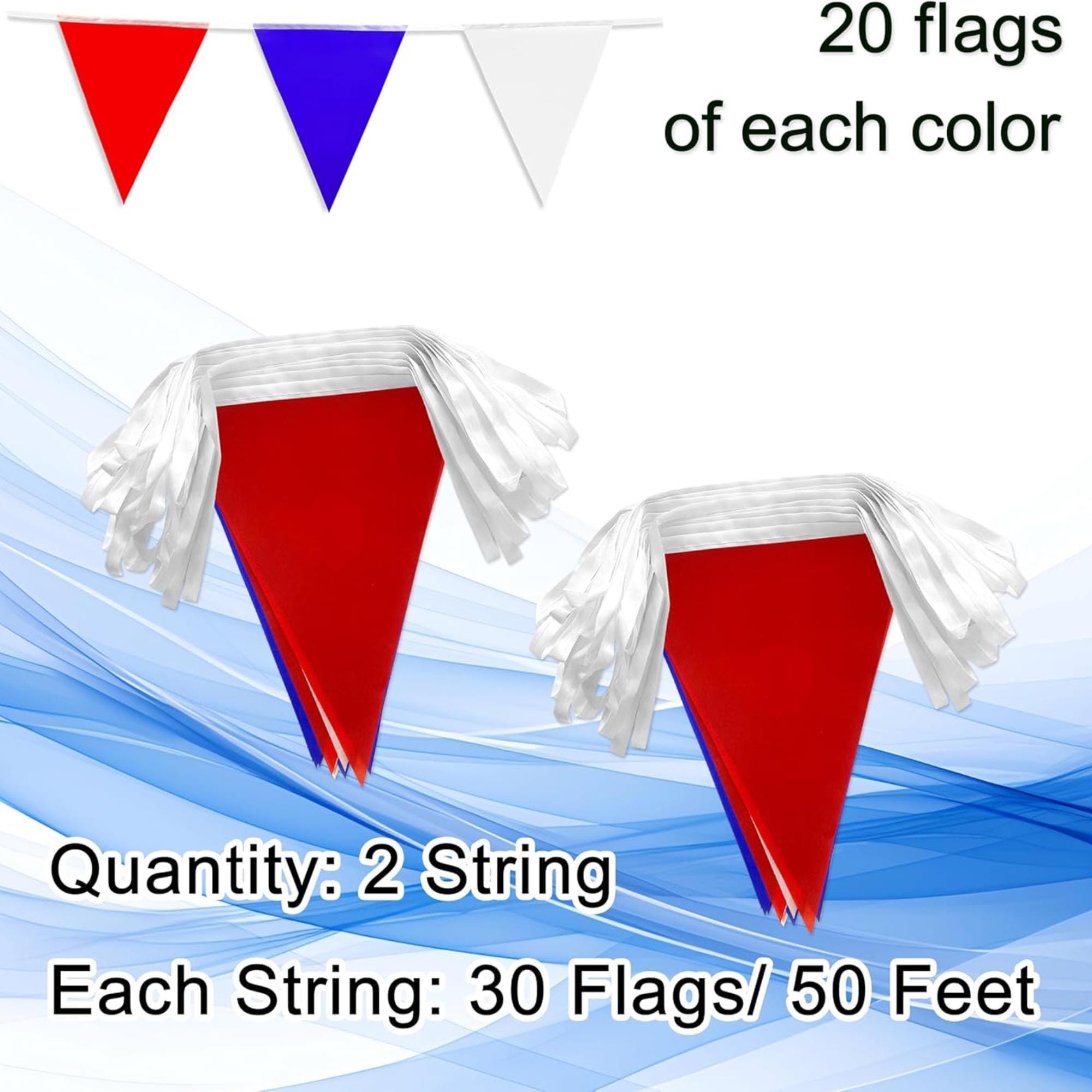 Red White Blue Pennant Banner | Patriotic Triangle Flags, 4th of July Party Decor