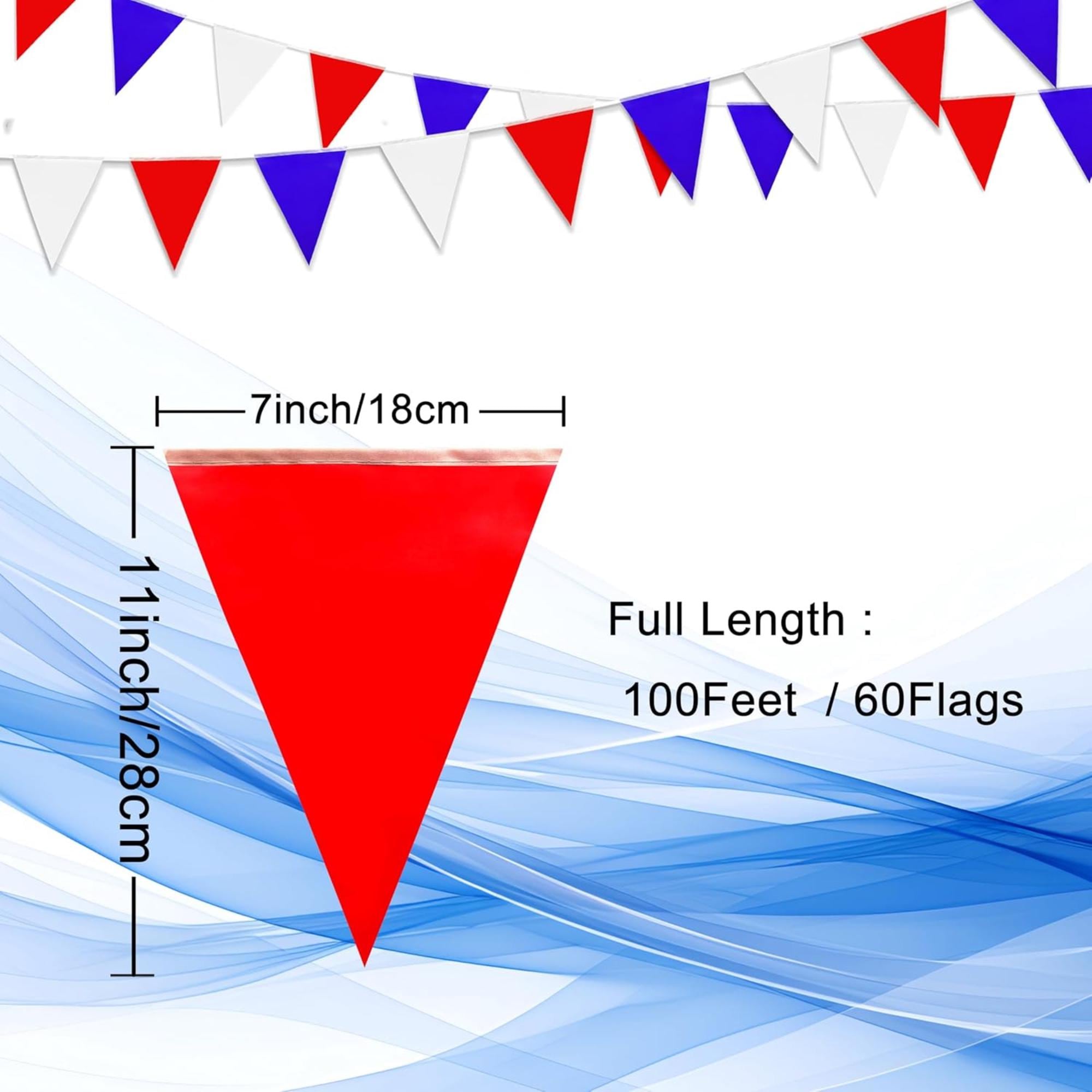 Red White Blue Pennant Banner | Patriotic Triangle Flags, 4th of July Party Decor