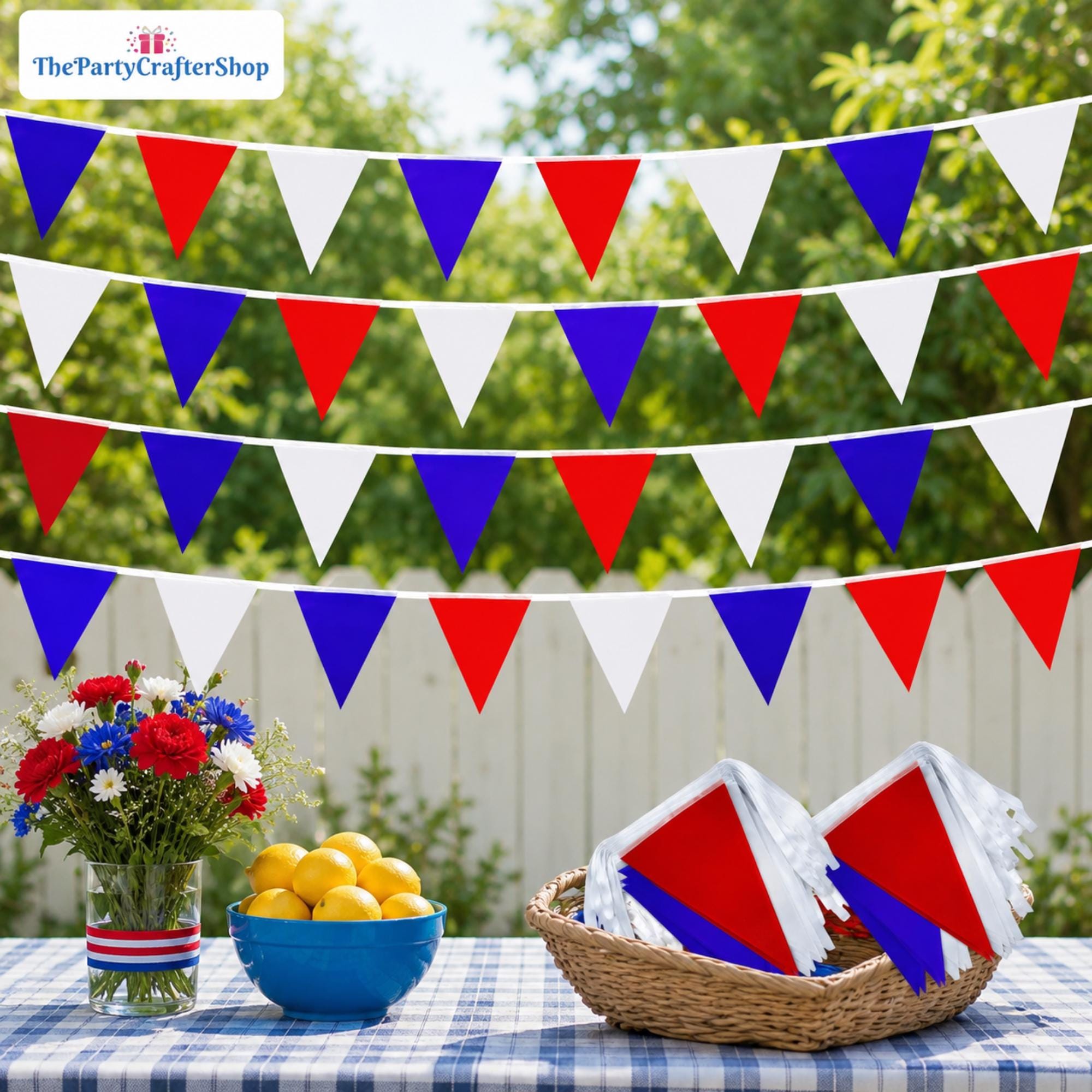 Red White Blue Pennant Banner | Patriotic Triangle Flags, 4th of July Party Decor
