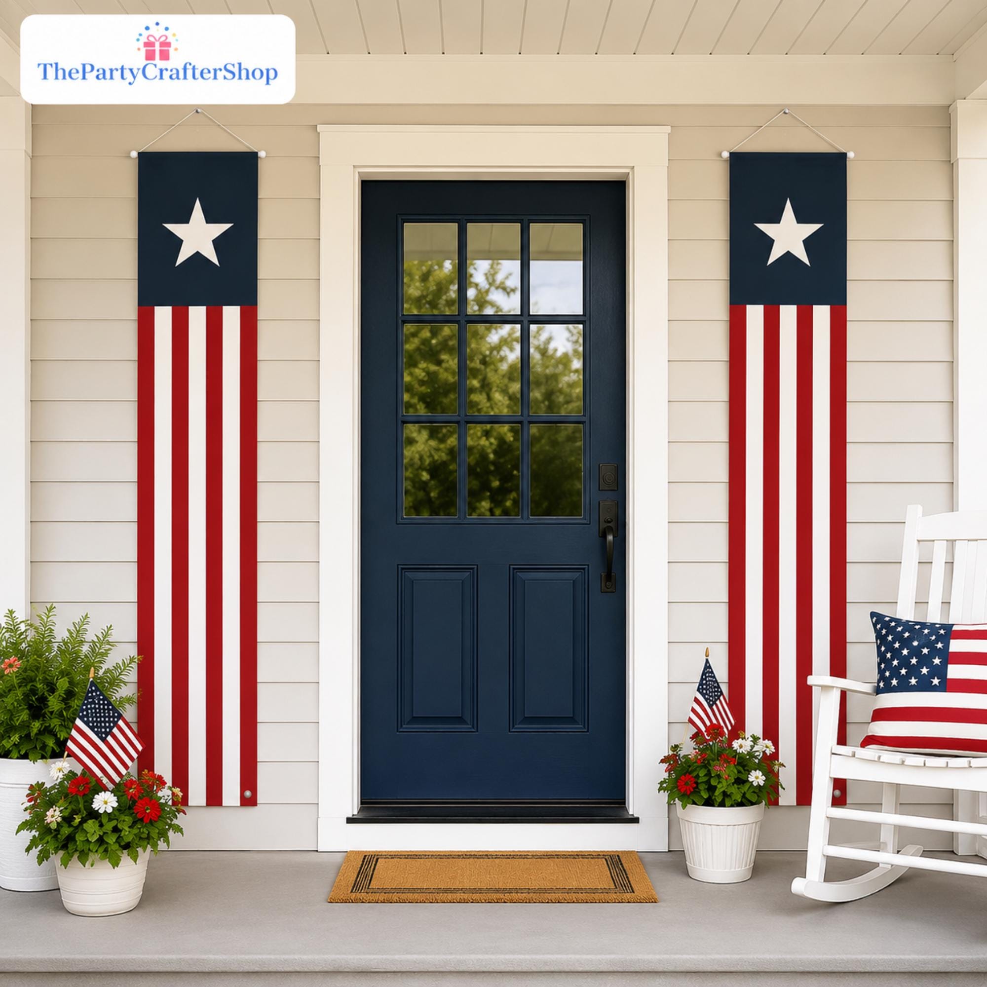 4th of July Porch Banners | Patriotic Stars Stripes Door Decor Set